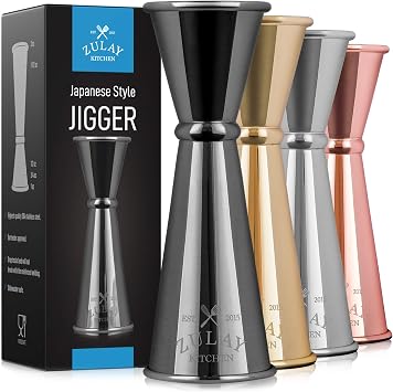 Zulay Premium Japanese-Style Cocktail Jigger 2 OZ 1 OZ Double Bartending Jigger 304 Stainless Steel with Engraved Measurements Professional Drink Measurer for Cocktails & Liquor - Black