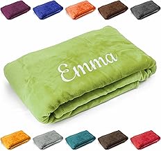 Deitert Cuddly Blanket Embroidered with Name or Desired Text, 200 cm x 150 cm, Extra Soft and Cosy Sofa Blanket / Blanket, High-Quality Fleece, Personalised Gift (Apple Green)
