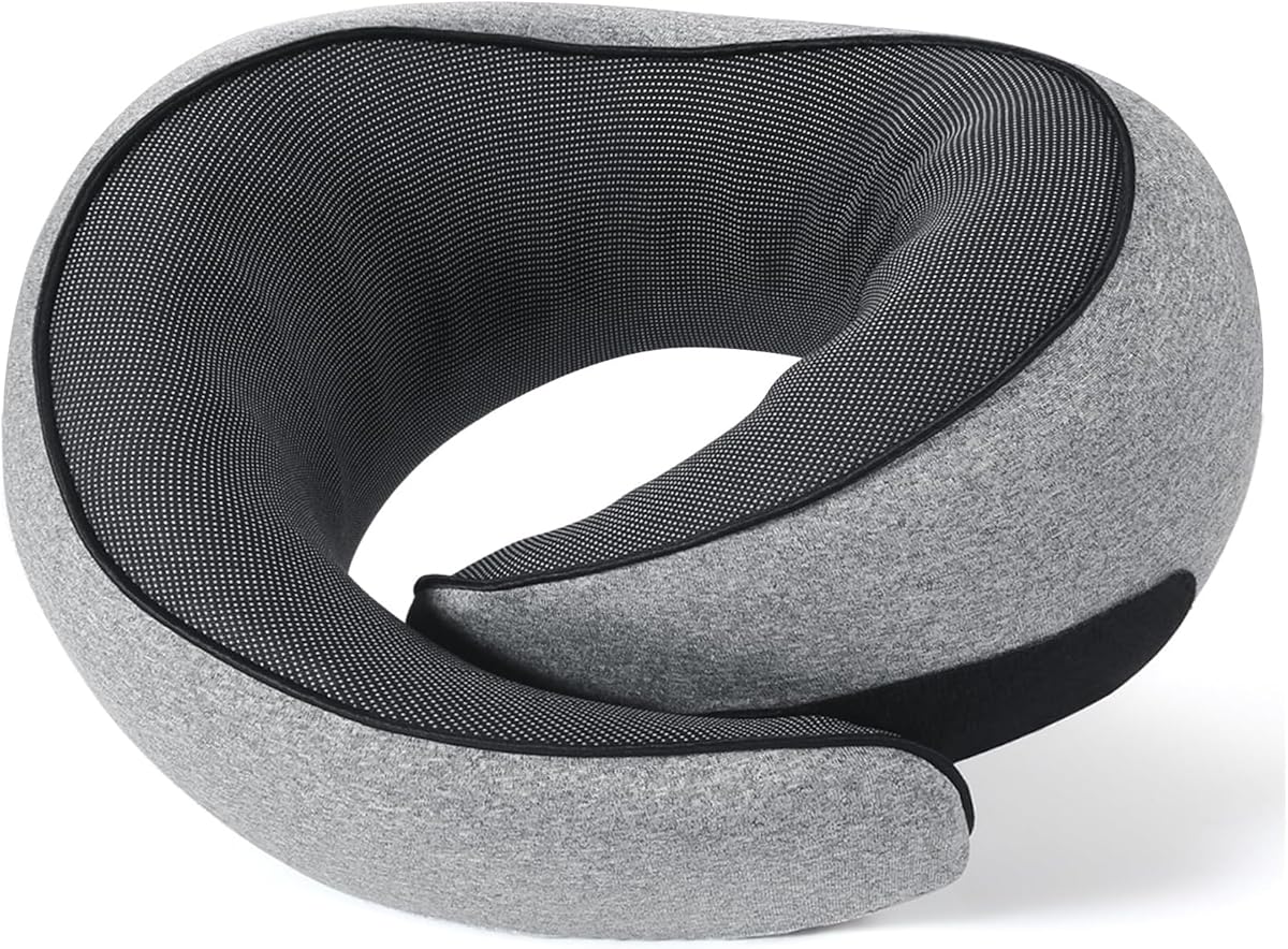 NOCRLG Travel Pillow, Travel Neck Pillow for Airplanes Car, 100% Pure Memory Foam Travel Pillow, Sleeping Essentials for Long Flight 360° Head Support Degree Comfort and Breathability (Grey)