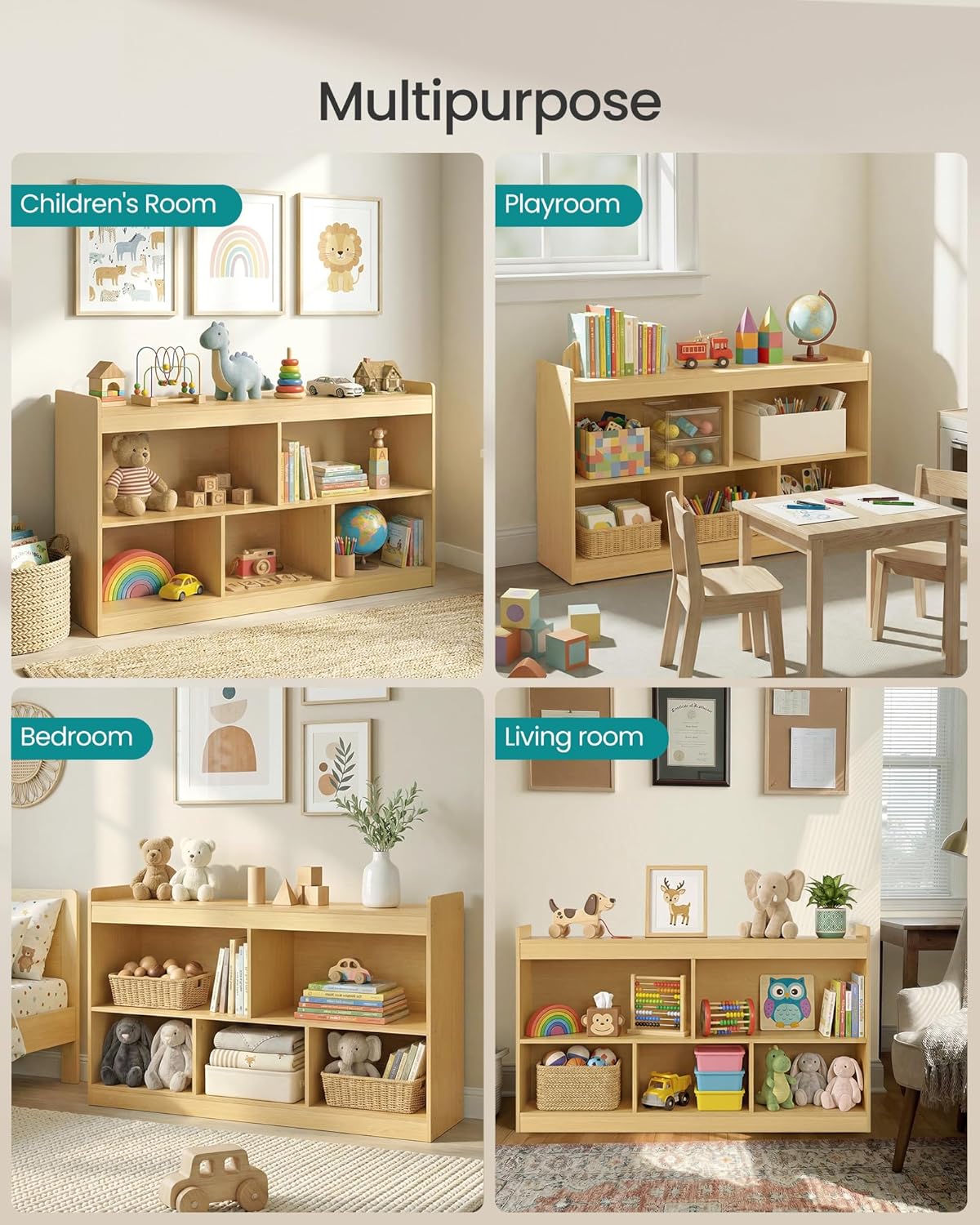 SONGMICS Kids' Toy Storage Shelf, Montessori Shelf for Toys with 5 Open Compartments, Storage Unit for Children's Room Playroom Living Room, 11.8 x 44.2 x 25.6 Inches, Beech Beige UGKR052YZ01