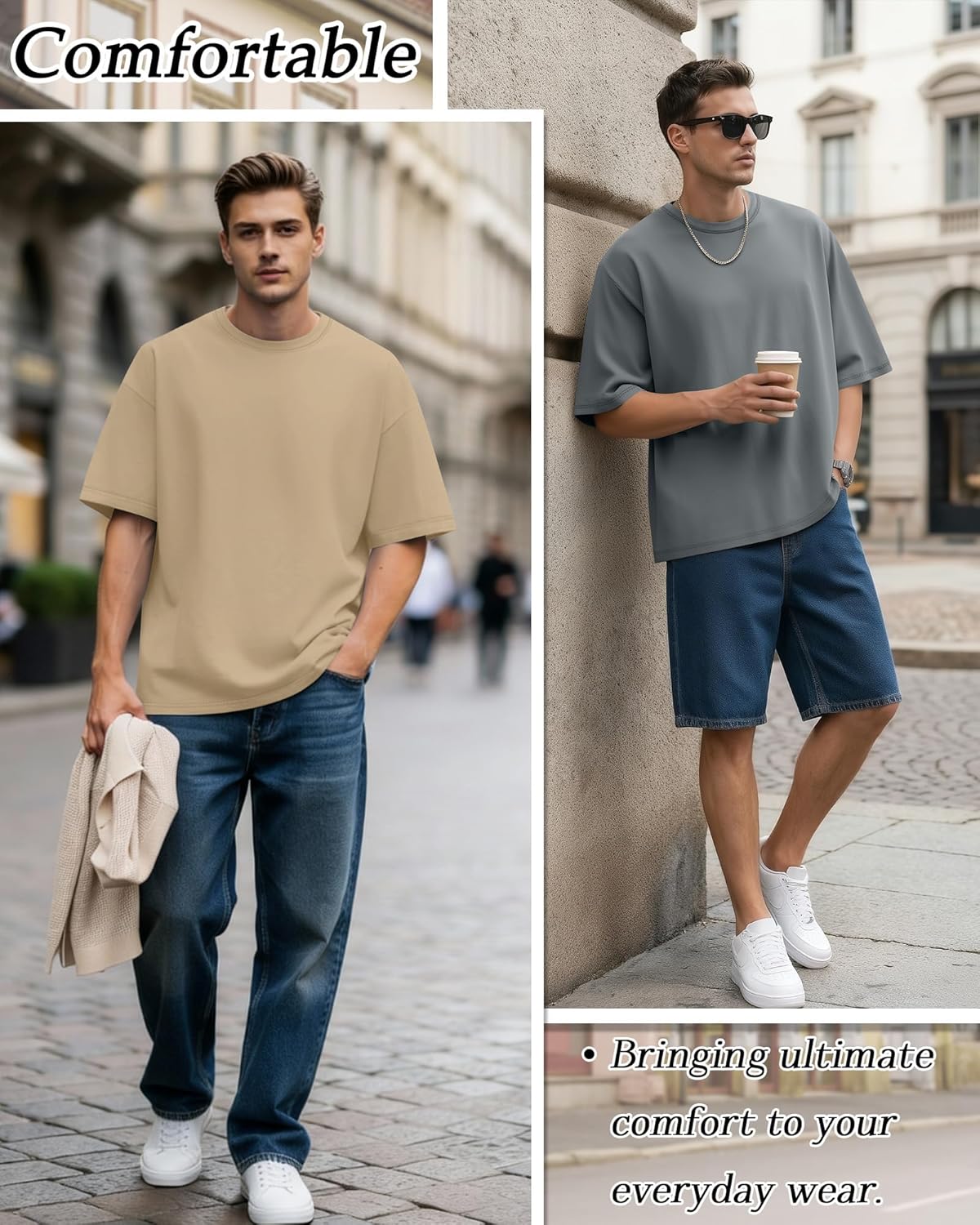4 Pack Men's Oversized T-Shirts Baggy Short Sleeve Tees Tops Loose Fit Crew Neck Basic Gym Shirts