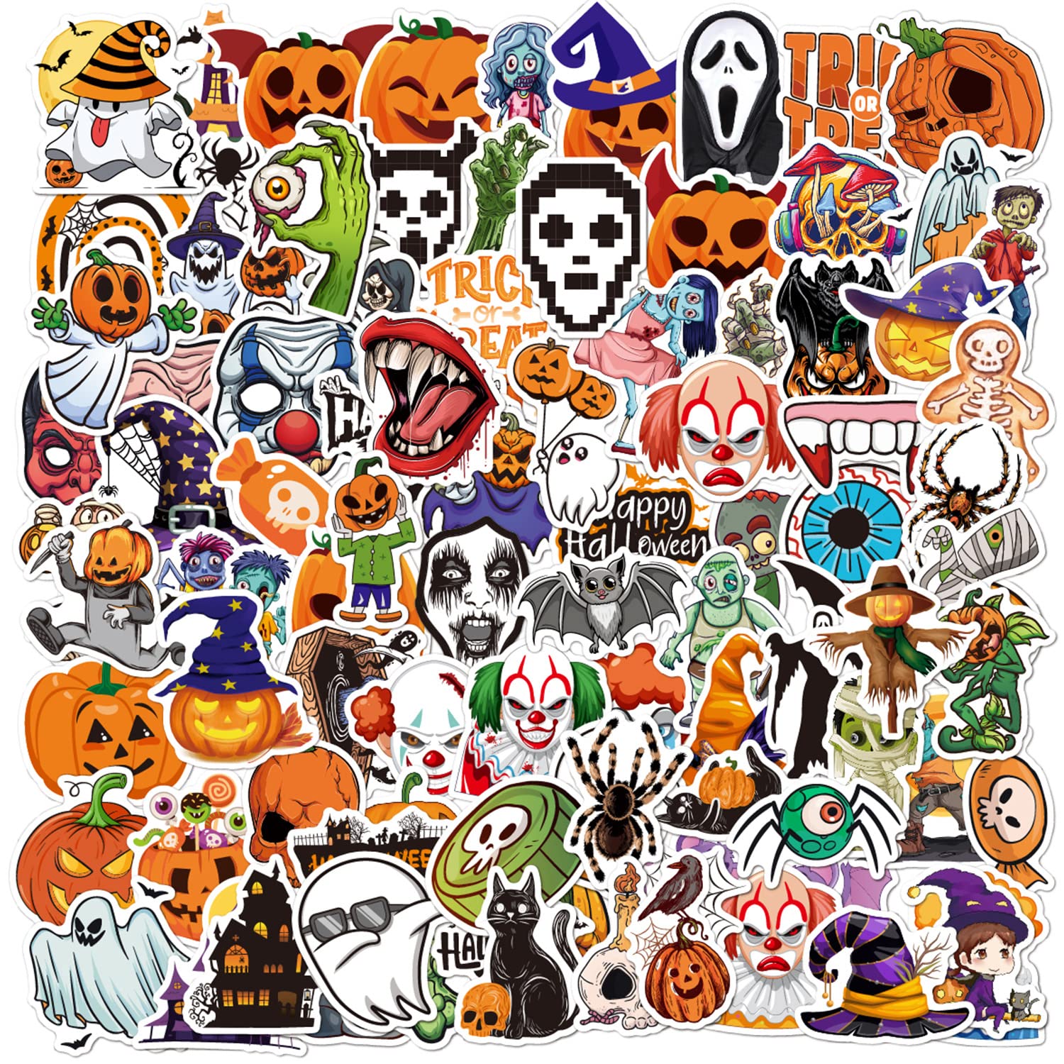 Halloween Stickers VinyI Sticker for Laptop Water Bottle Luggage Bike Computer Pumpkin Stickers 100 Pieces Stickers for Toddler Kids Halloween Craft