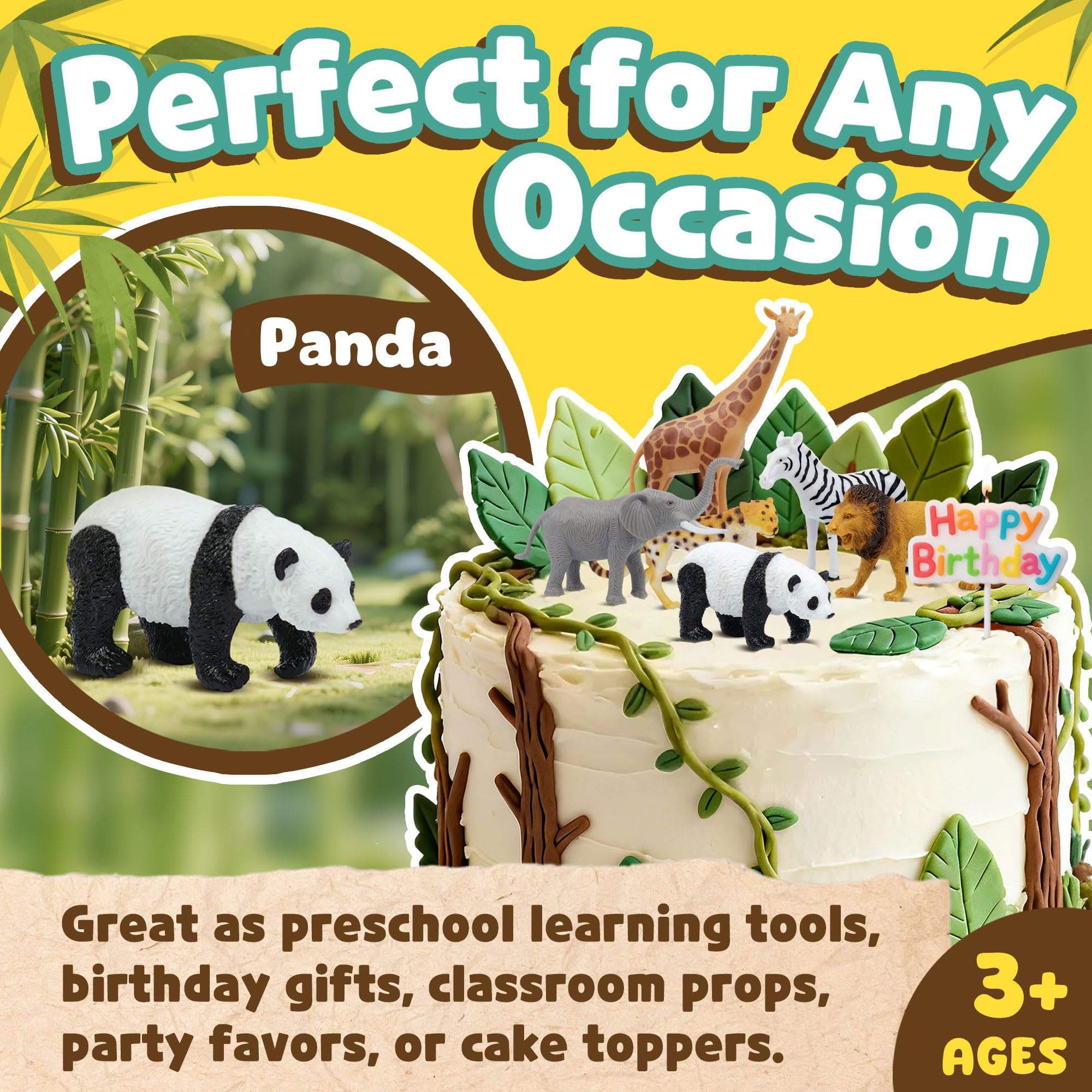 Safari - Juego de cifras de animales para niños, 10 piezas realistas, colección de animales del zoológico salvaje con elefante, león, tigre, jirafa, juguetes educativos para niños pequeños y