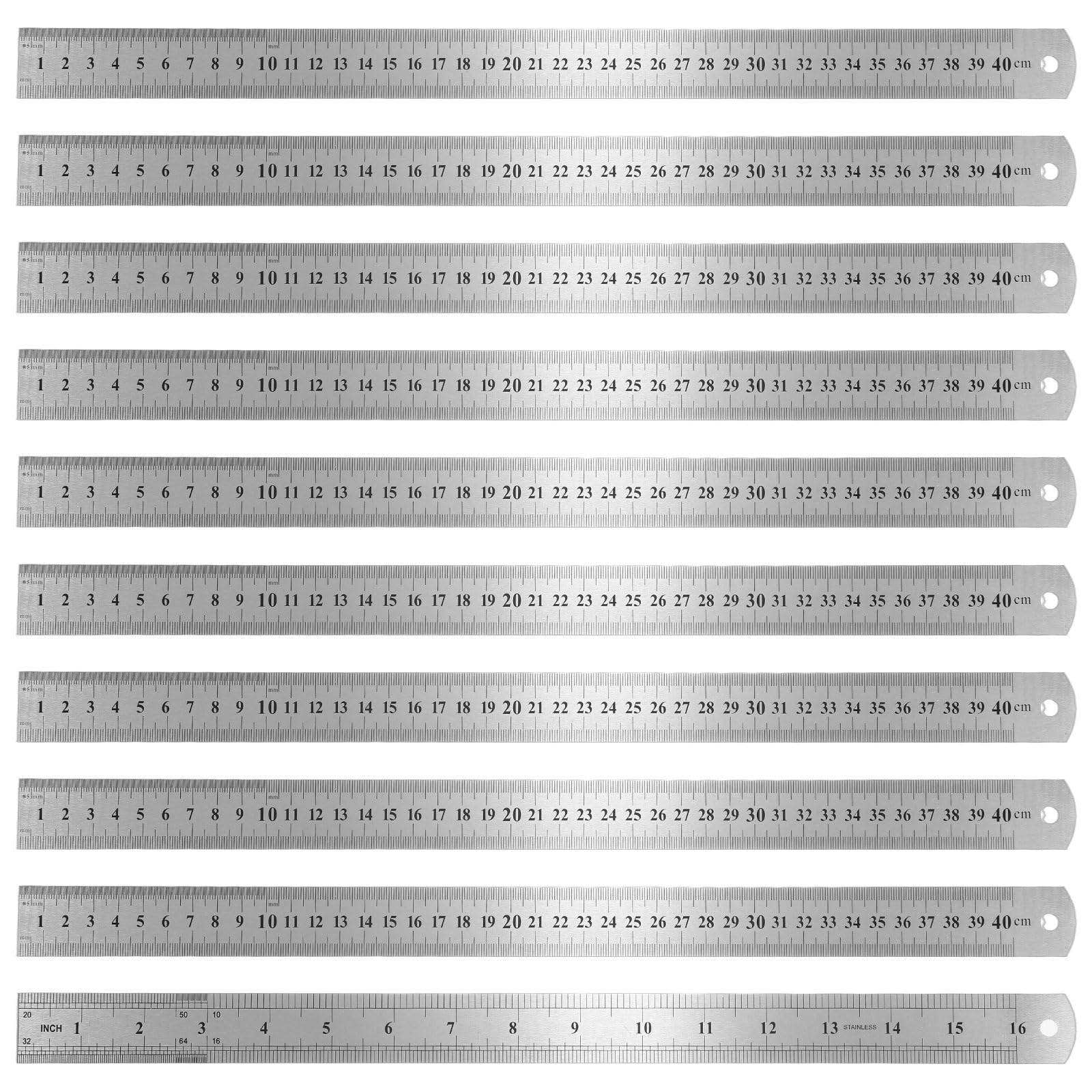 QUARKZMAN 10 Pezzi Righello In Acciaio Inossidabile 40 Cm 15 Pollici | Righello A Estremità Dritte, Metrico Pollici, Per Aula Casa Ufficio