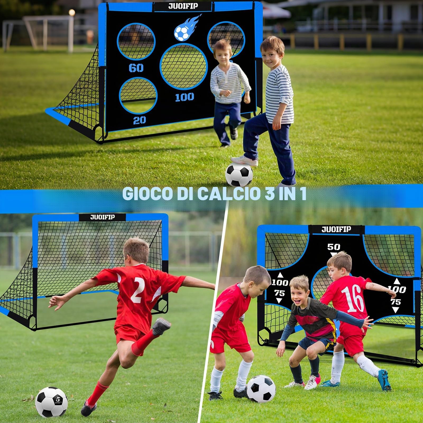 NZQXJXZ - Porta da calcio 3-in-1 per bambini, rete da calcio 150 x 120 cm, pali da calcio per giardino con 2 tessuti intercambiabili e una palla, borsa per il trasporto, facile da montare e pieghevole