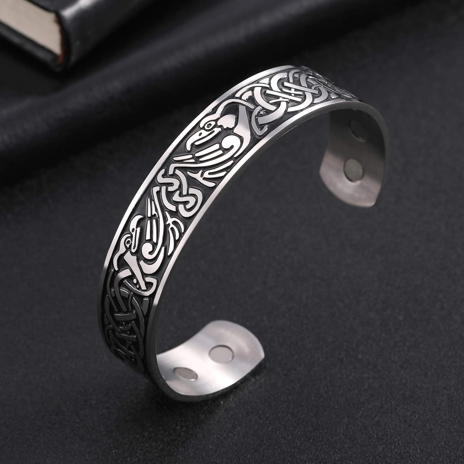 TEAMER Phoenix Cuff Bangle Bracelet Stainless Steel Irish Celtic Knot Viking Bangle Antique Silver Black Cuff Bangle for Men - Image 2