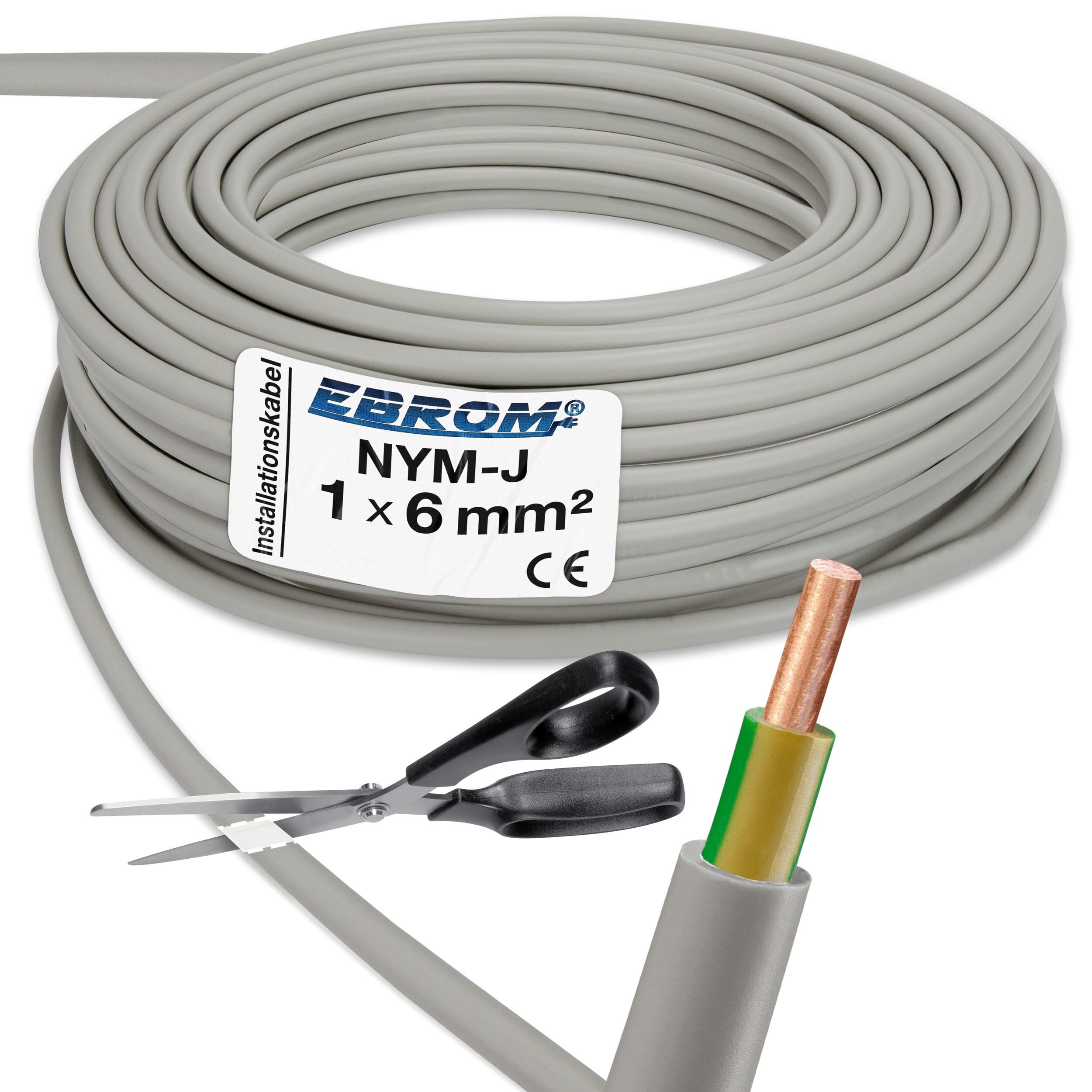Przewód osłonowy kabel uziemiający szary NYM-J 1 x 6 mm² (mm2) towar sprzedawany na metry z dokładnością co 1 metra - przykład: 20 m - 25 m - 35 m - 50 m itd.