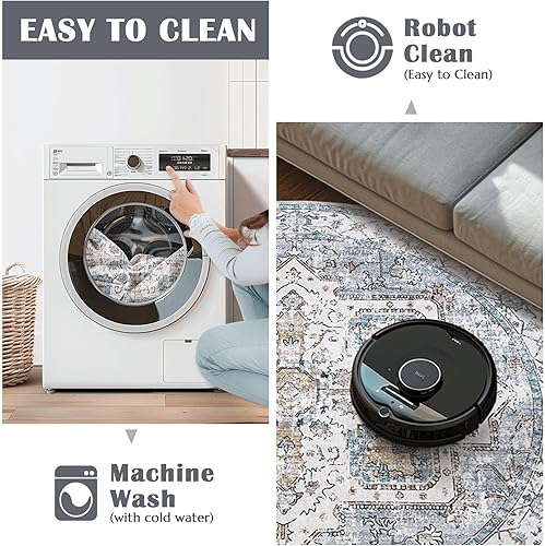 Miniatura 5 de jinchan Alfombra Redonda de 5 pies Alfombra de Área - Lavable a Máquina 5' Círculo Floral Vintage Antideslizante con Respaldo de Goma Alfombra