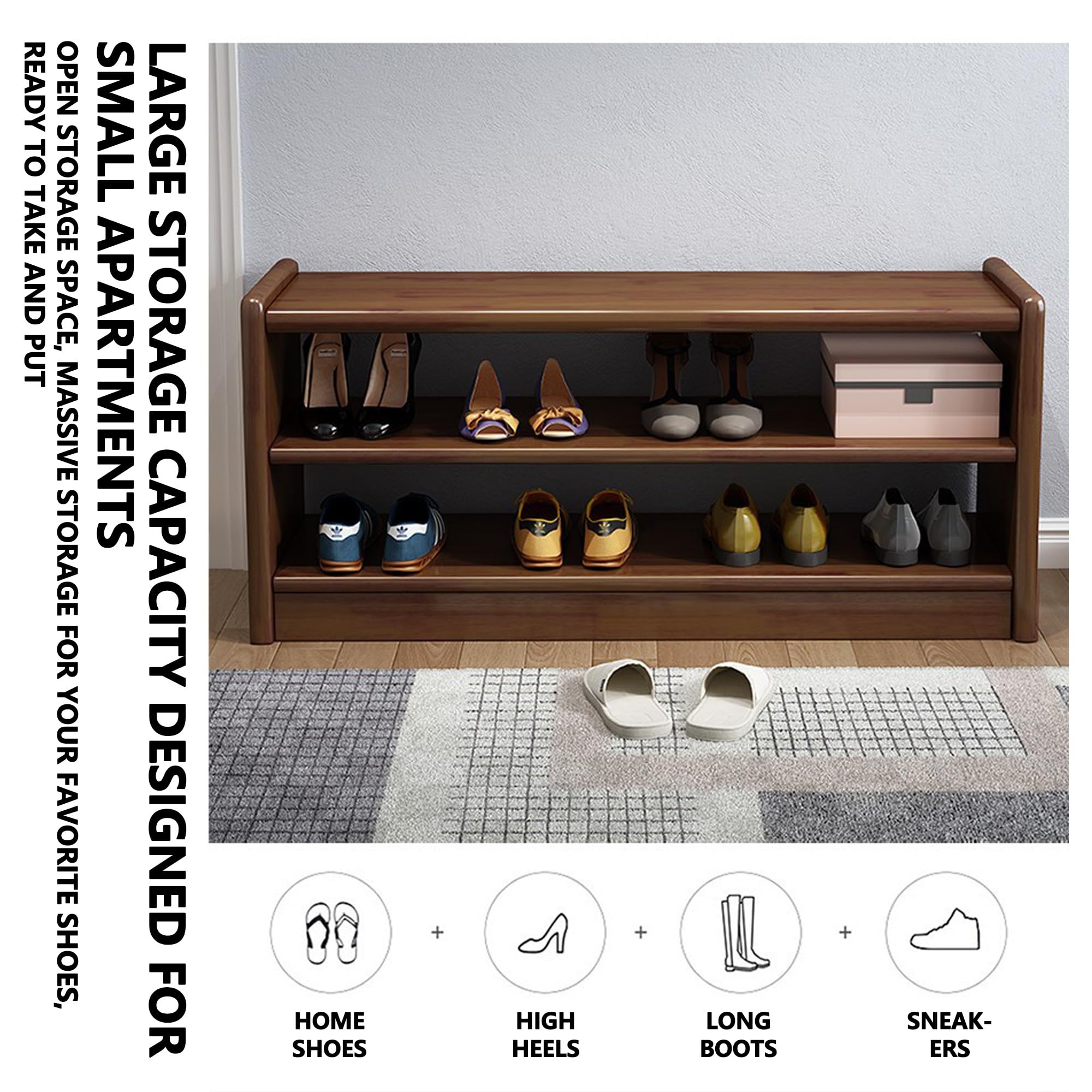 Zapatero otomano con Almacenamiento, Banco de Entrada, Estructura de Madera Maciza, cojín de Alta Resistencia, Estante para Exterior, 2 Opciones de Color (Madera, cojín, 103 cm)