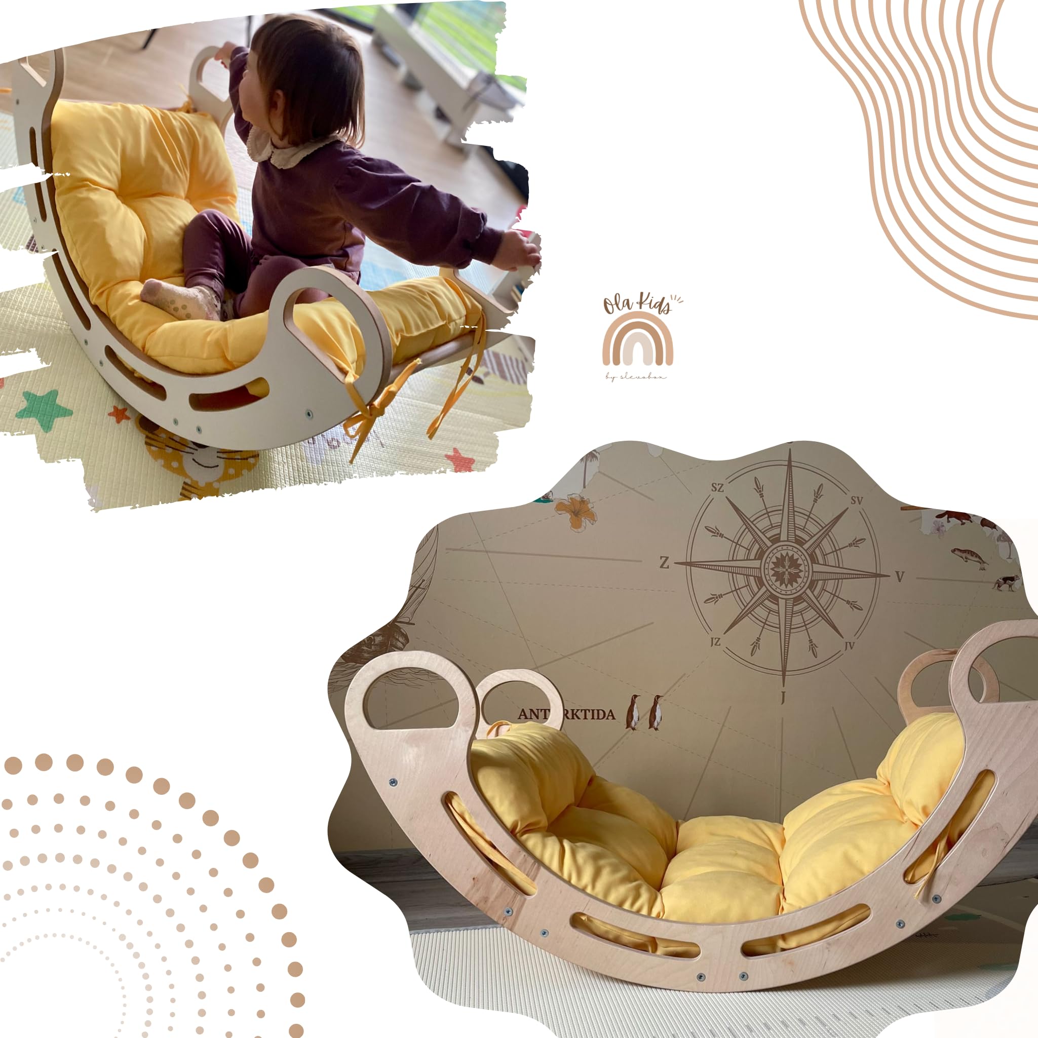 Klettergerüst Indoor für Kinder 85x41x39cm - Kletterbogen mit Kissen - Montessori Kletterbogen aus Holz - Kinder Kletterspielzeug für Kinderzimmer & zur Förderung der Motorik