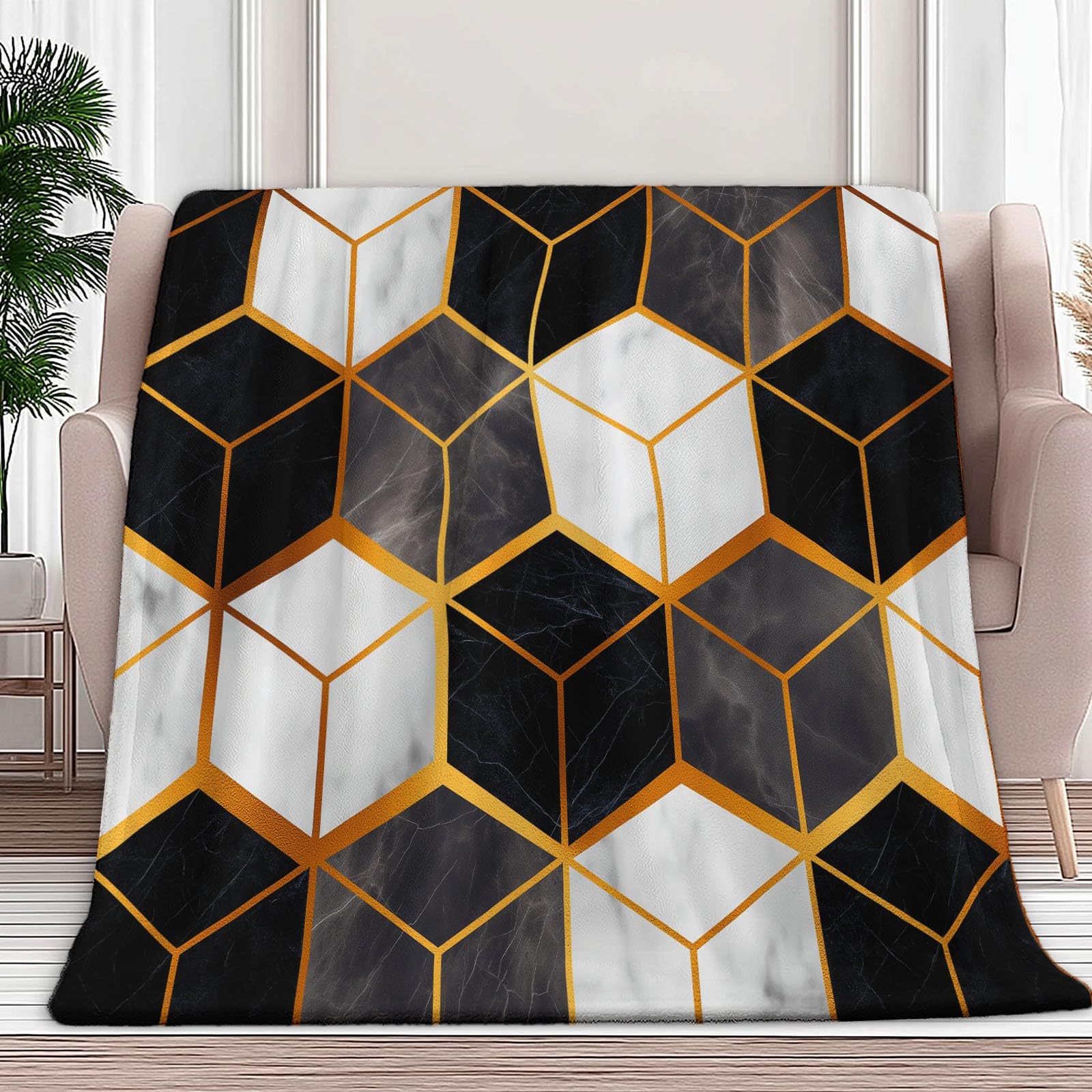 Genérico Manta con Estampado Geometría Cubos Mármol, Manta Rosa de Franela para Sofá Cama Extra Cálido Sobrecama 220 x 240 cm — Caliente Transpirable para Otoño e Invierno