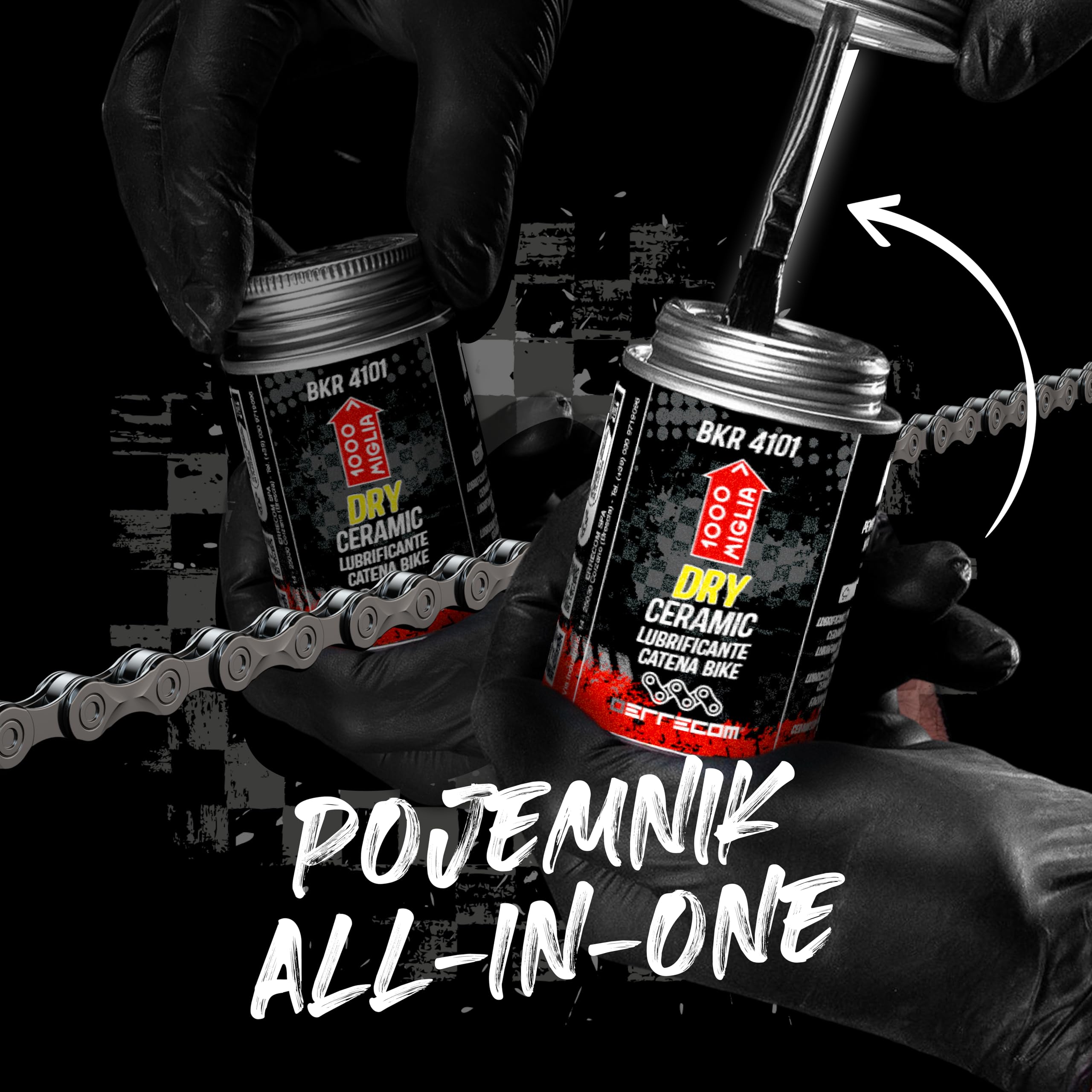 1000 Miglia BKR 4101 CERAMICZNY Smar do Łańcucha Rowerowego DRY - 400 ml, Na Sucho, Fluorescencyjny i Zapachowy, Pojemnik All-In-One, Pędzelek w zestawie
