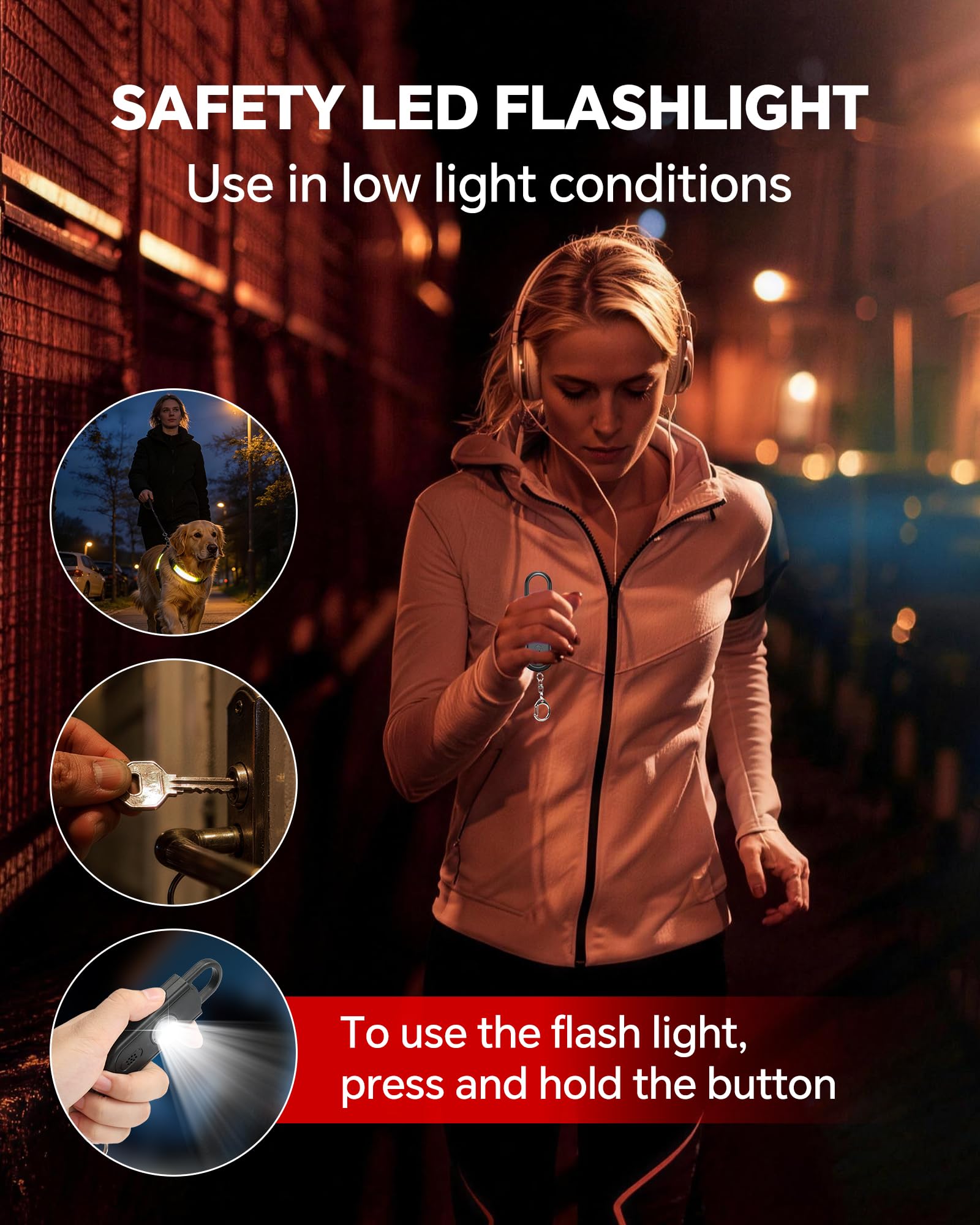 Safe Sound - Confezione da 2 allarmi personali da 130 dB, con sirena di emergenza, portachiavi con luce LED stroboscopica, sirena di sicurezza sonora personale, per donne, uomini, bambini, anziani