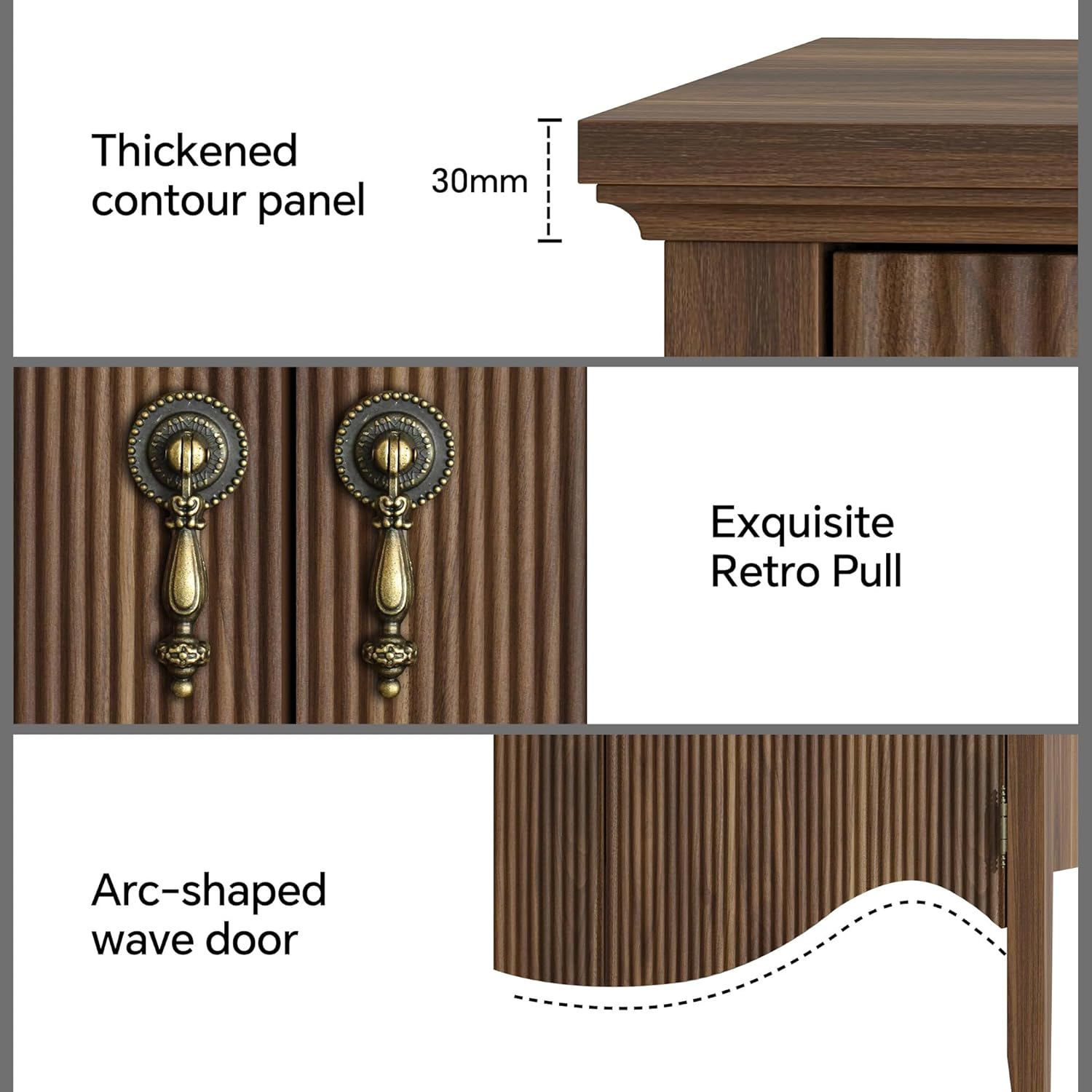FUSUNBAO 40" Retro Buffet Cabinet with Storage, Fluted Sideboard Credenza with Drawer, Accent Bar Cabinet for Living Room Furniture, Coffee Bar or Entryway, Dining Room, Walnut