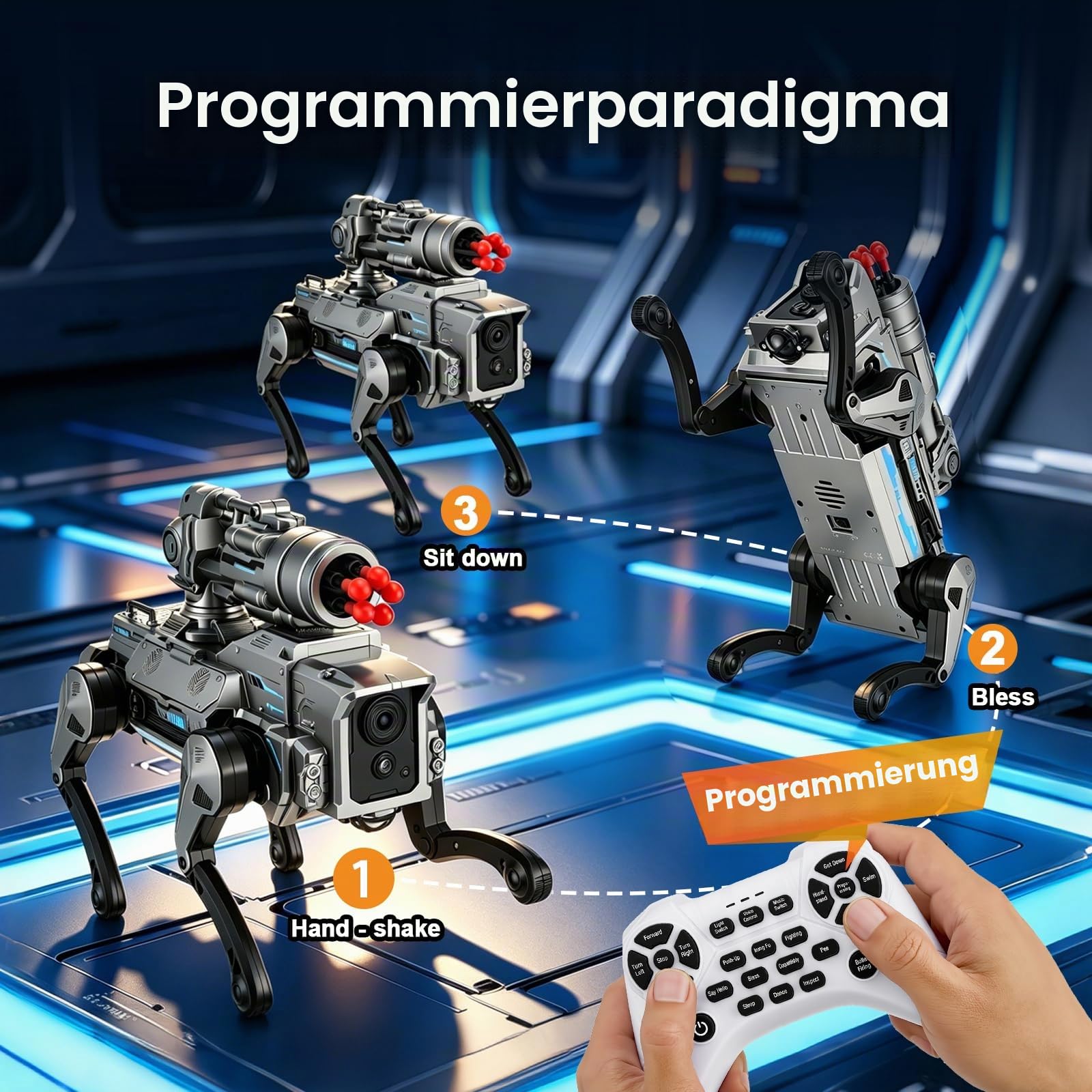 Roboterhund Ferngesteuert für Kinder 3-12 Jahre, Intelligenter Roboter Hund mit Softmunition-Werfer, Programmierbar, Tanzen, Musik, Interaktiv, Spielzeug Junge Mädchen