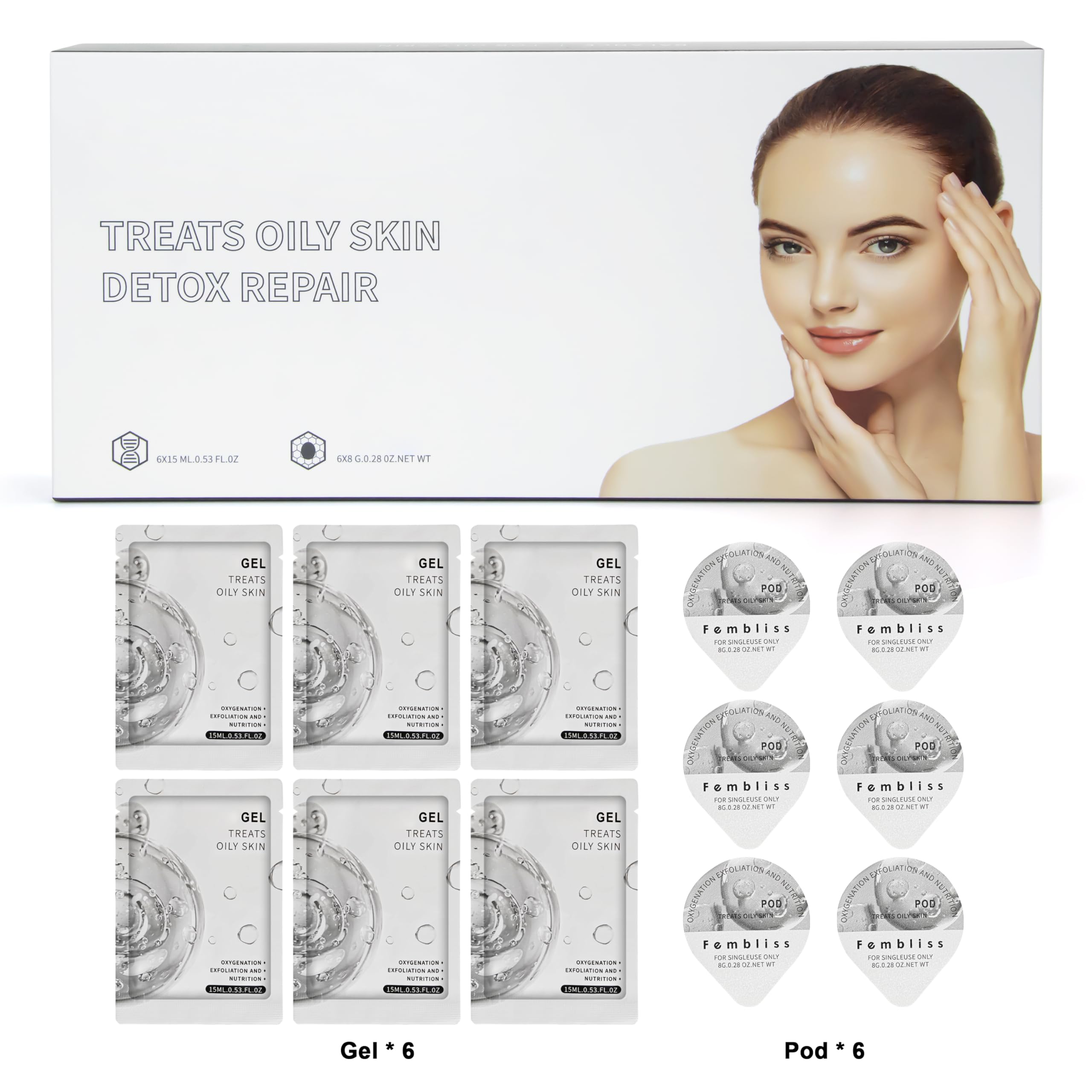 Kit facial CO₂ Elitzia - 6 ensembles/boîte pour machine faciale à oxygène CO₂, régulation des peaux grasses et amélioration de la texture de la peau ETDGEL7 (Formule Régulatrice)