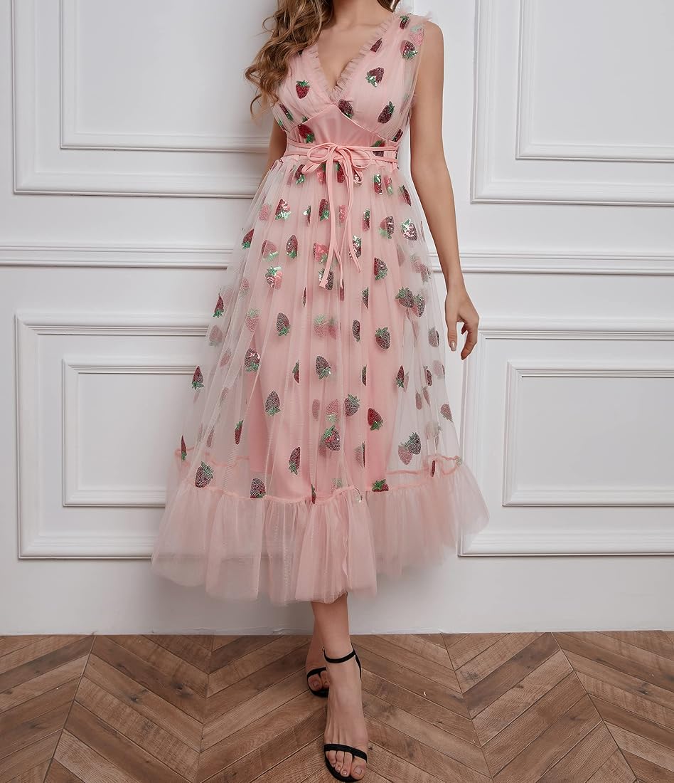 Buy Mialoley Women Sequin Embroidered Strawberry Cocktail Dress