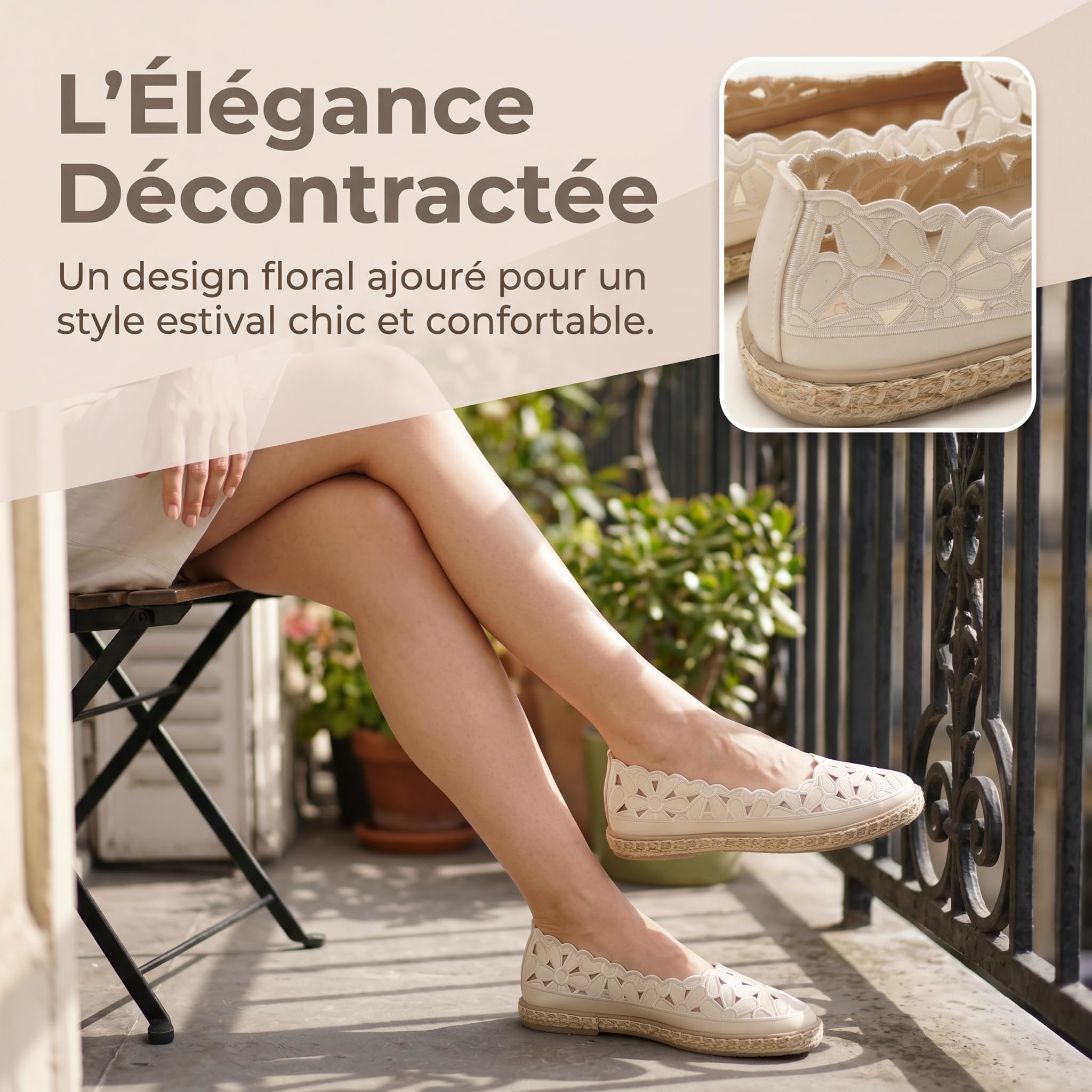 GLAMORA Espadrilles Femme Ballerines Dentelle Chaussures Plates Slip on Respirantes Semelle Synthétique Antidérapante Maille Ajourée Broderie Fleur Semelle Souple
