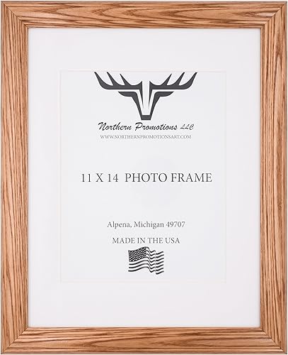 Miniatura 2 de Portarretratos personalizado de 11 x 14 pulgadas, para fotos de 8 x 10 pulgadas, marco de madera de roble claro, tapete blanco individual para fotos