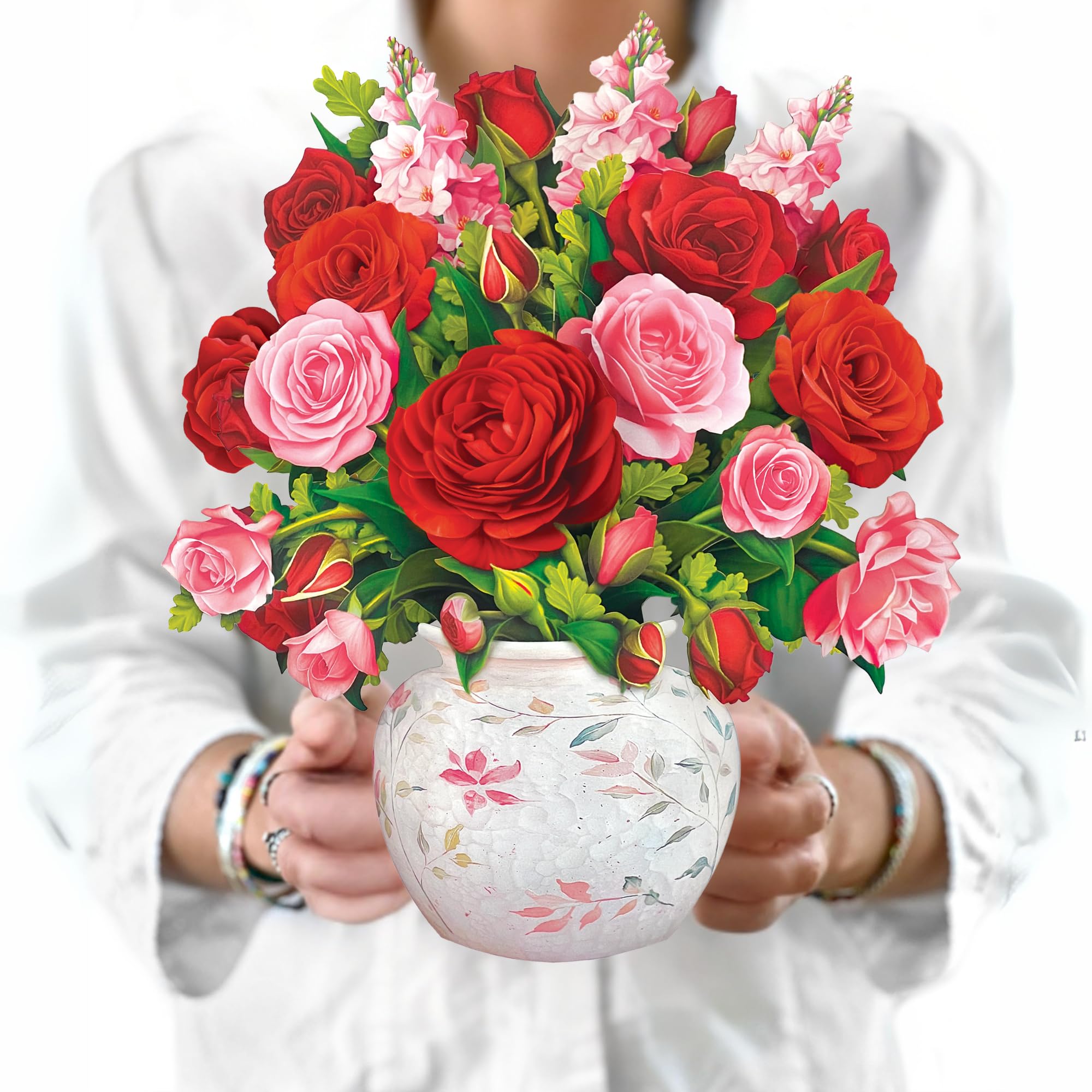 FRESHCUT PAPERPop Up Cards, Blooming Roses, 12 Inch Life Sized Forever Flower Bouquet 3D Popup Greeting Cards, Valentine's Day Cards, Anniversary Card, Note Card & Envelope