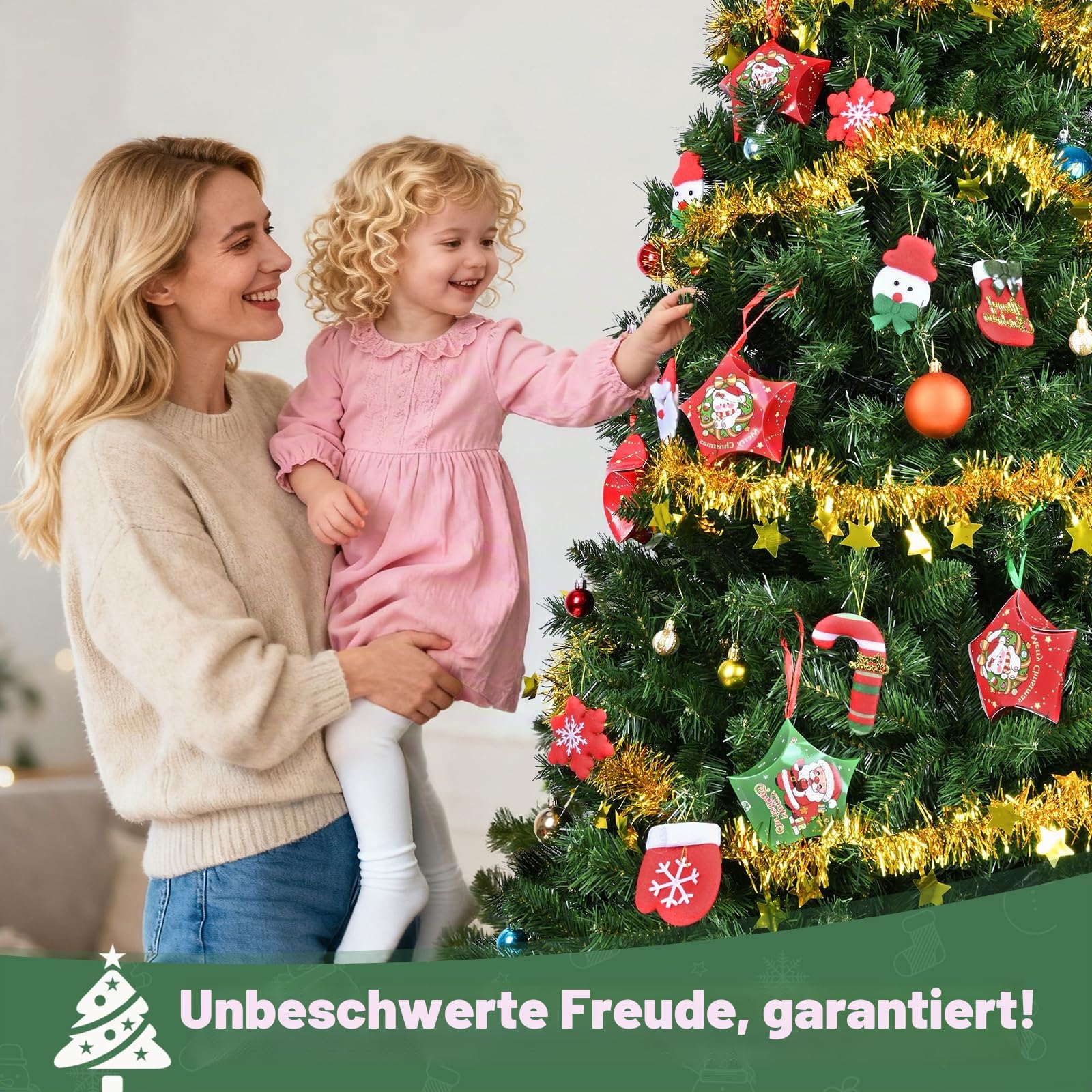 YEAUPE PRO Weihnachtsbaum künstlich, Tannenbaum künstlich mit Metallständer, Christbaum, PVC Tannenbaum mit 800 grünen Spitzen, Grün - 1 Bänder (180CM)