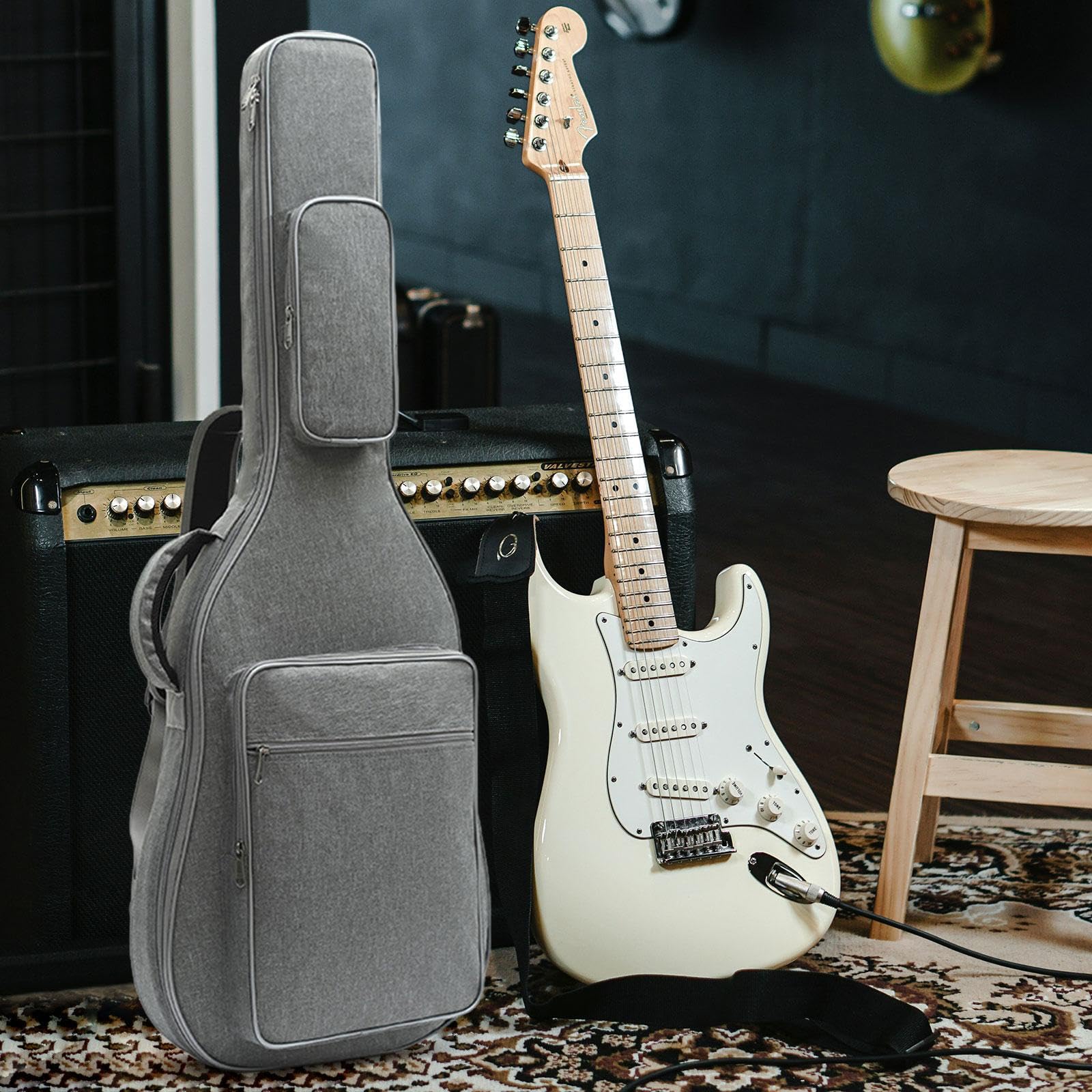 Pokrowiec na gitarę elektryczną, pokrowiec na gitarę, koncert, z dużą kieszenią akcesoria, pliki muzyczne, notatniki, kable, elektryczną, Szary, 38x8x103 cm