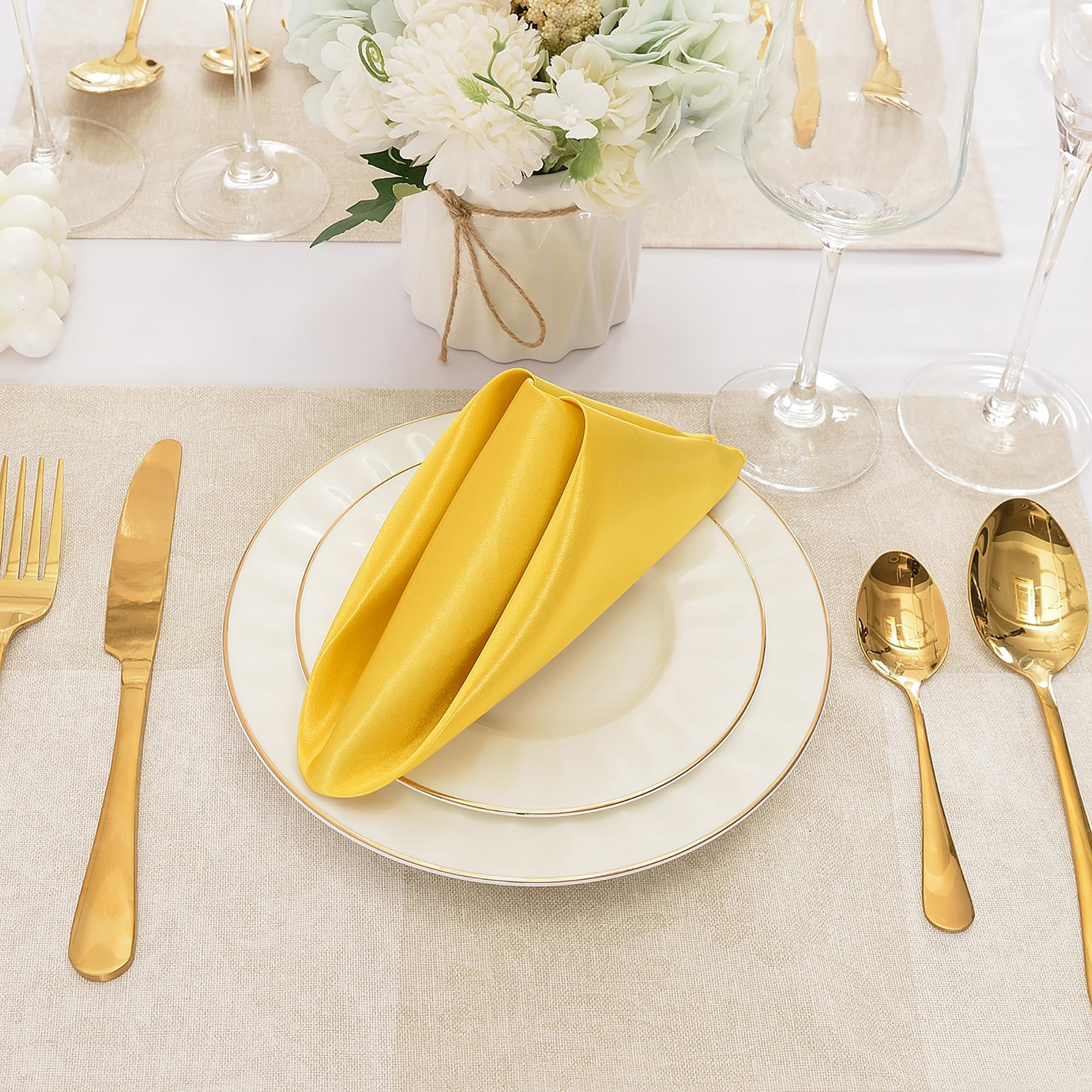 50 Stück Goldene Satin-Servietten – 43x43 Cm, Jacquard-Stoff, Für Partys & Festliche Tische