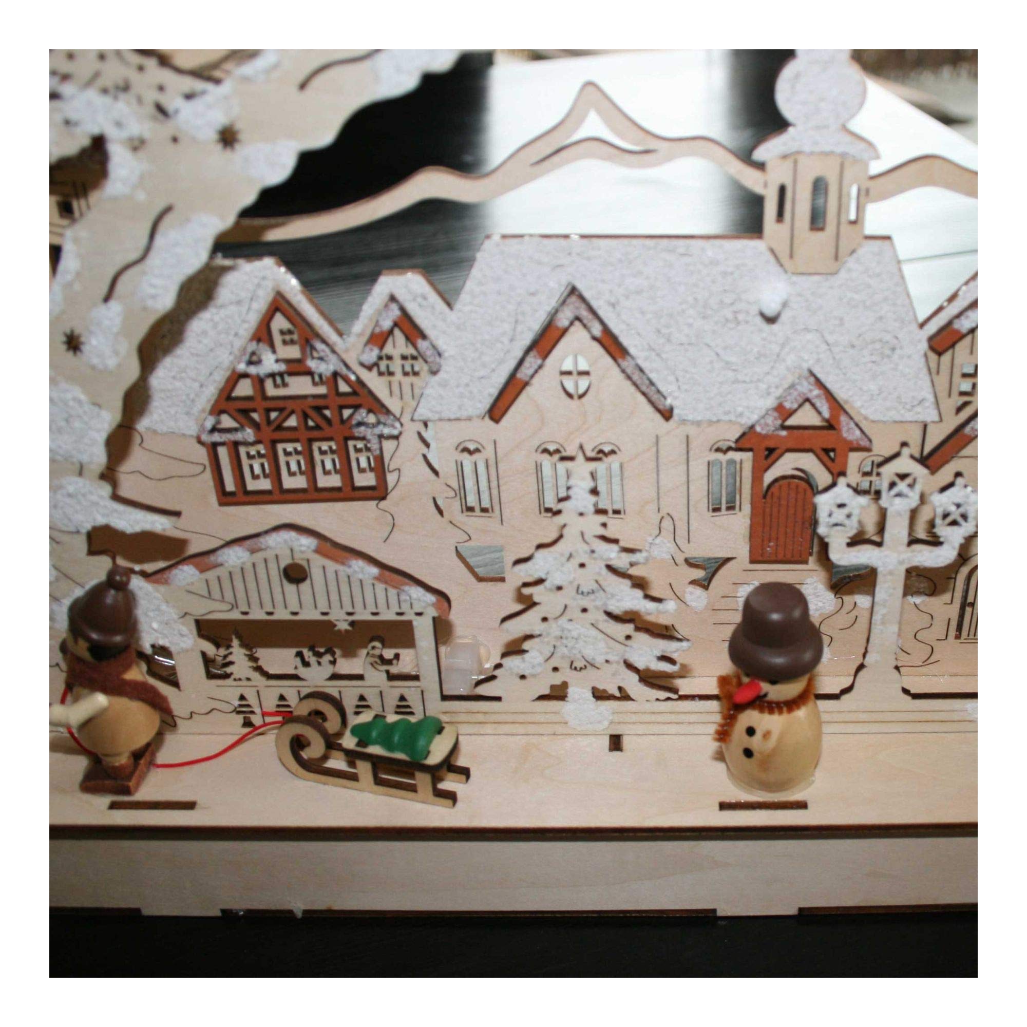 3D Holz-Schwibbogen Stadt mit Winterkindern Lichterbogen hell (Natur)