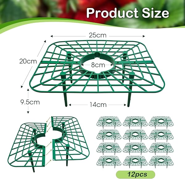 12 Pièces Support Fraisier, Support Fraises Réutilisable, Solide Tuteur Fraisier 4 Pieds Stables, Anti-Moisissure & Ravageurs, Amovible Support pour Protection Fraisiers Fleur Légume - 2
