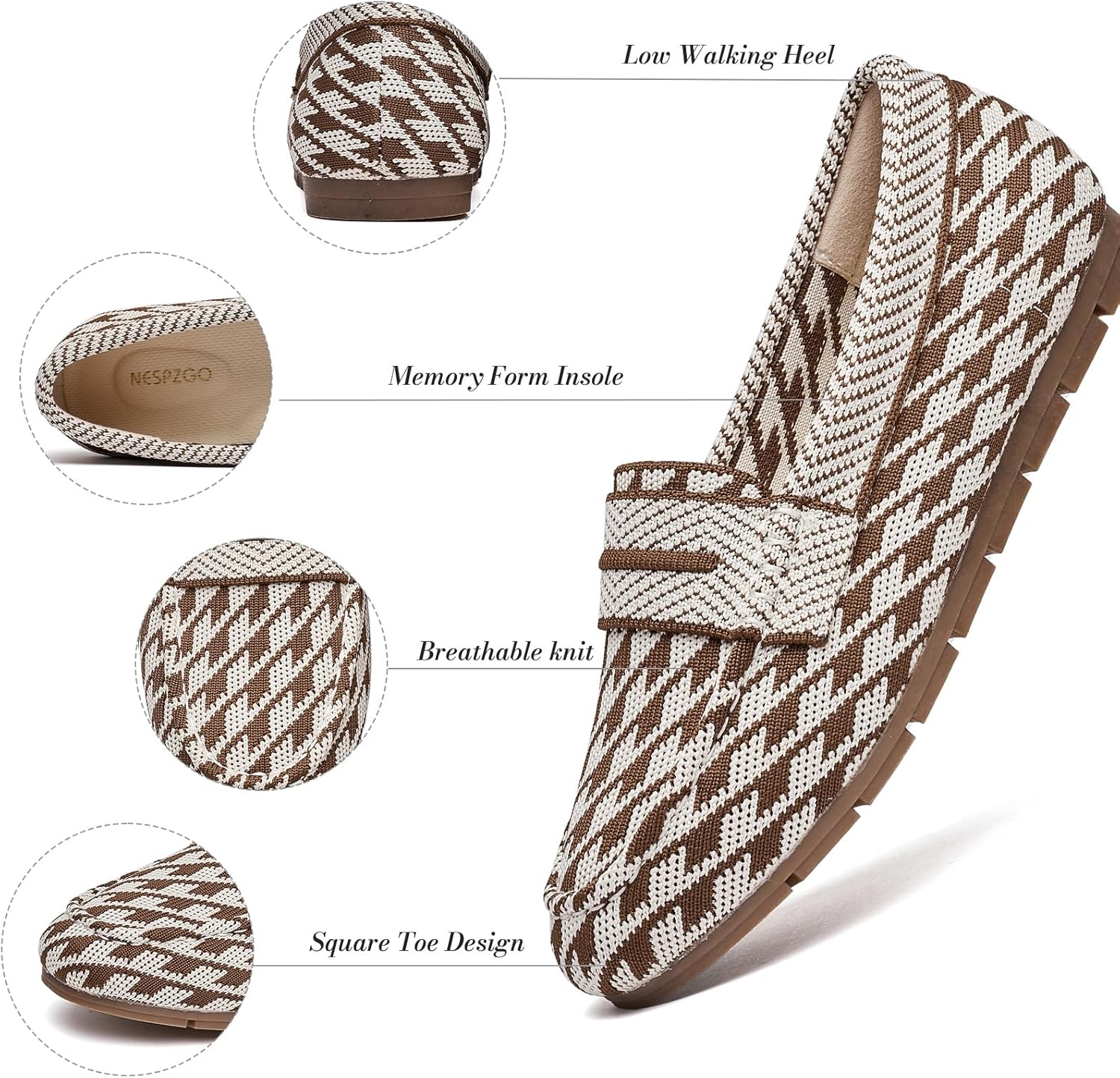 Women's Comfortable & Lightweight Knit Loafers Slip-On Memory Foam Flats with Arch Support, Non-Slip Rubber Sole for Business Casual, Work, Dressy & Walking Shoes - Image 4