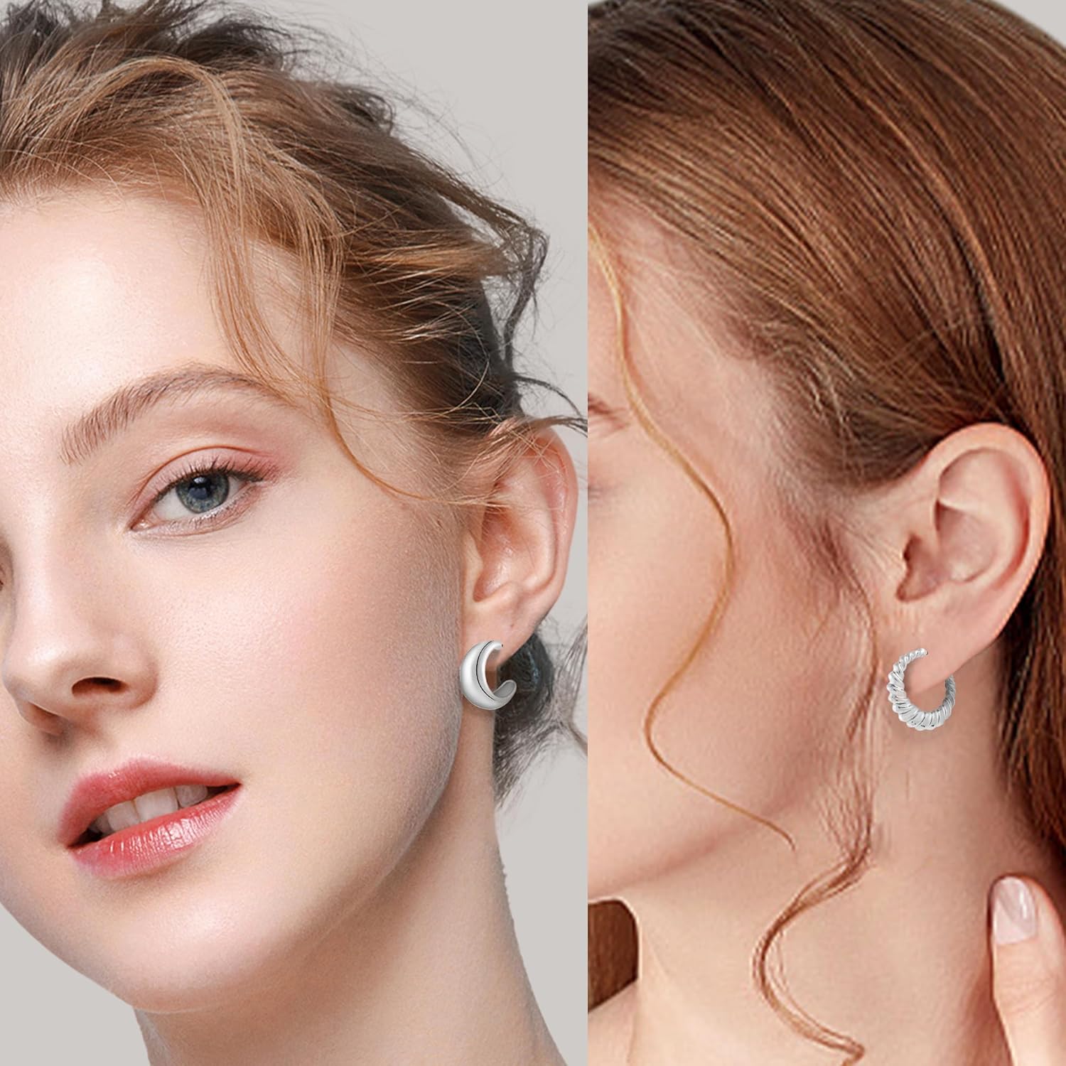 6 Pairs Gold Hoop Earrings for Women, 14K Gold Plated Lightweight Chunky Hoop Earrings Set Hypoallergenic, Thick Open Huggie Hoops Earrings Jewelry for Gifts. - Image 3