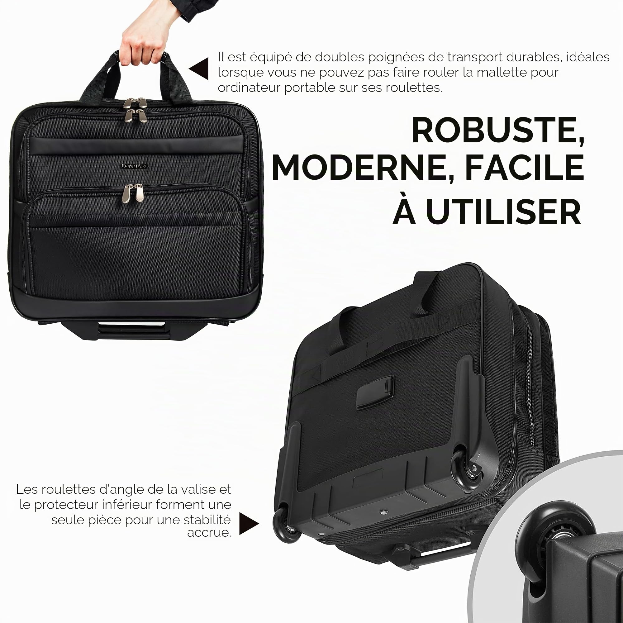 Lombard Porte-Documents à roulettes - Style Business - Compartiment pour Ordinateur Portable 15"-17"
