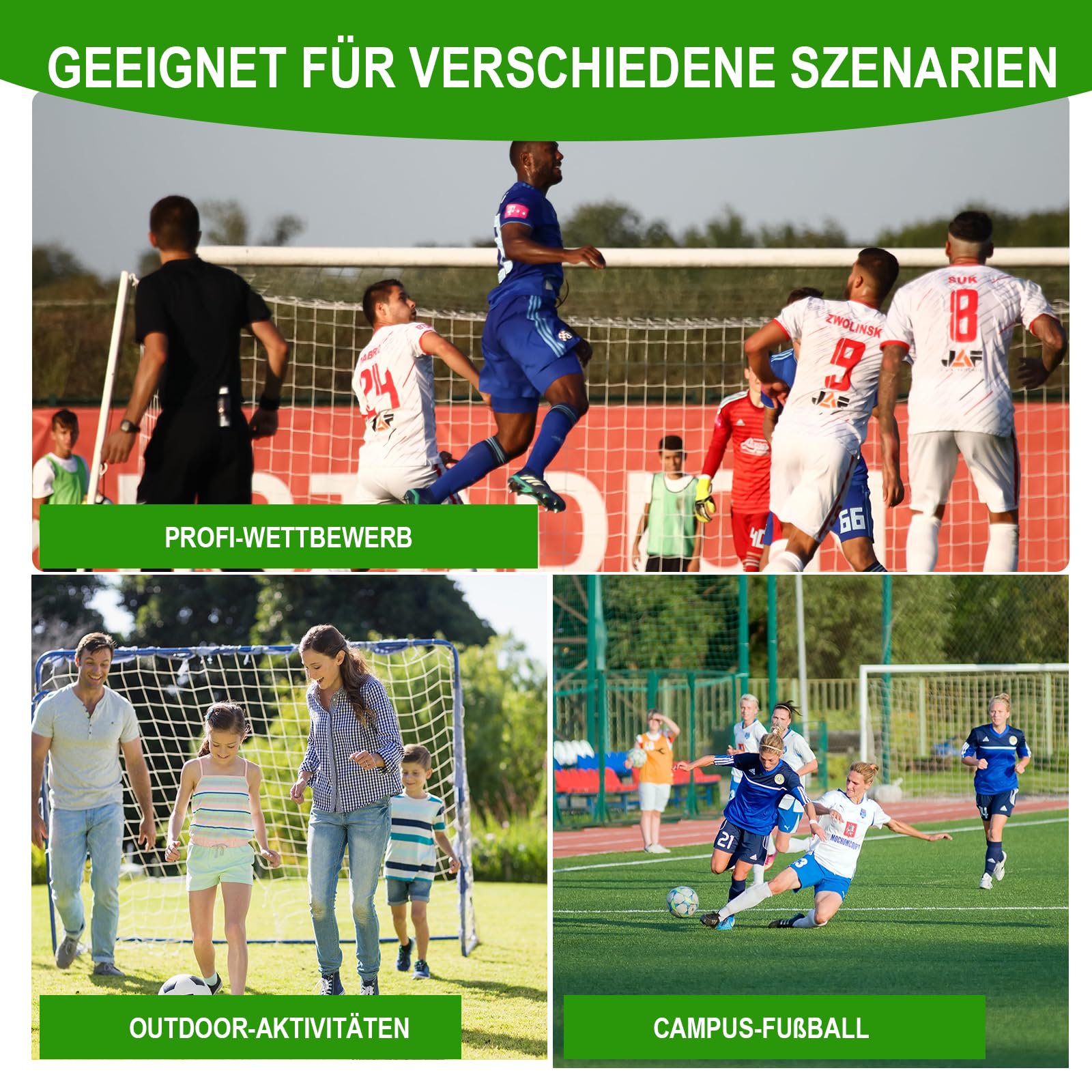 Fußball Tornetz 3,2 x 1,5 x 2,1 m aus Nylon, 2 Stück Fußballnetz mit Tragetasche, Luftpumpe, Schiedsrichterkarten und Pfeife, Ersatznetz für Fußballtor Training und Freizeit
