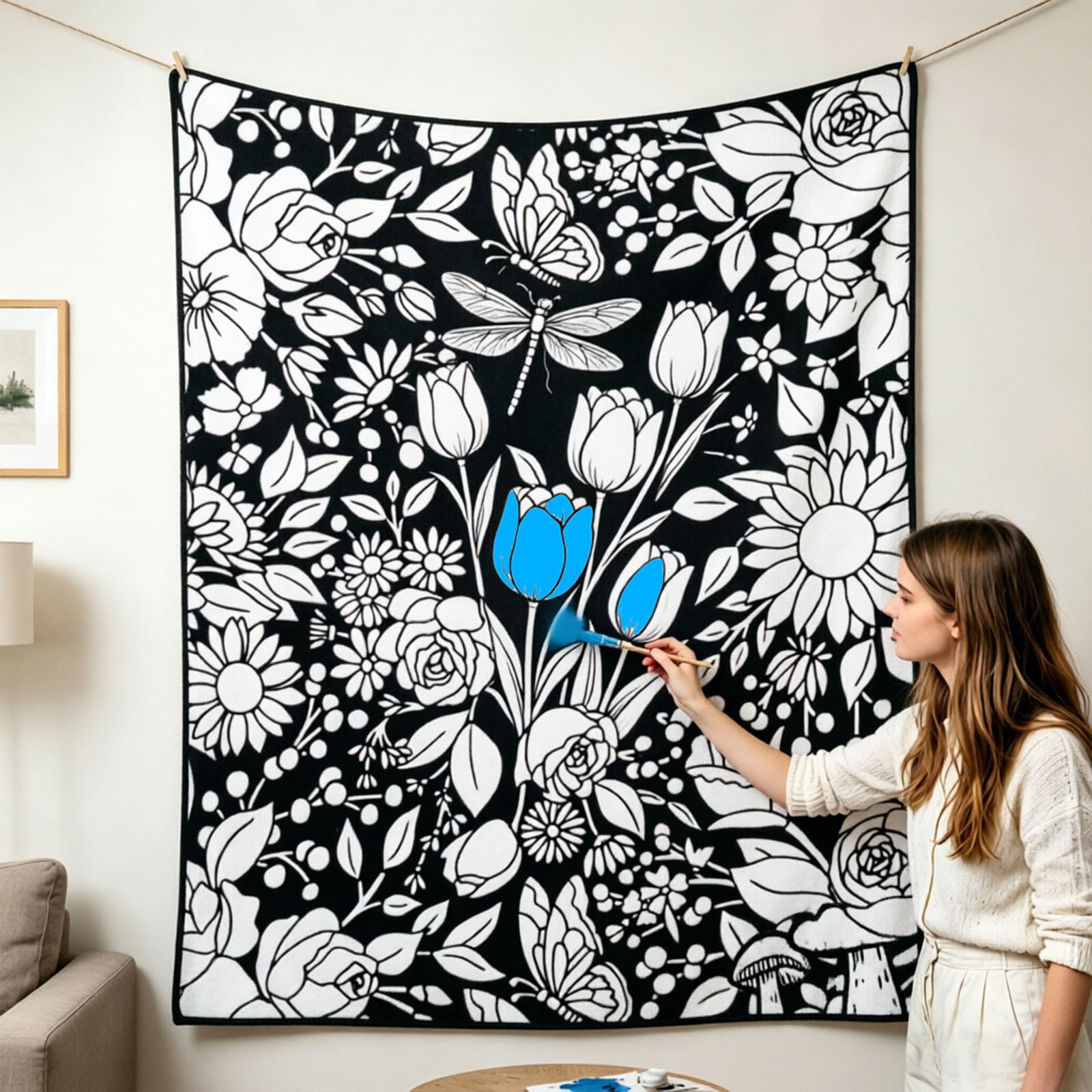 DIY-Maldecke 150×115 Cm,Wiederverwendbare Painting Blanket, Coloring Blanket Mit 24 Farben Pinsel - Waschbare Coloring Blankets Für Kinder & Erwachsene, Kreatives Bastel-set (Farbe 1)