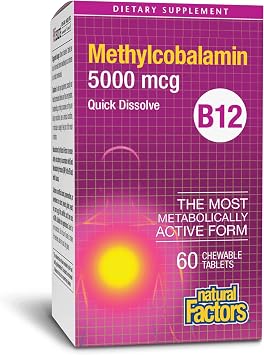 Natural Factors Methylcobalamin B12 5000 mcg, 60 Chewable Tablets