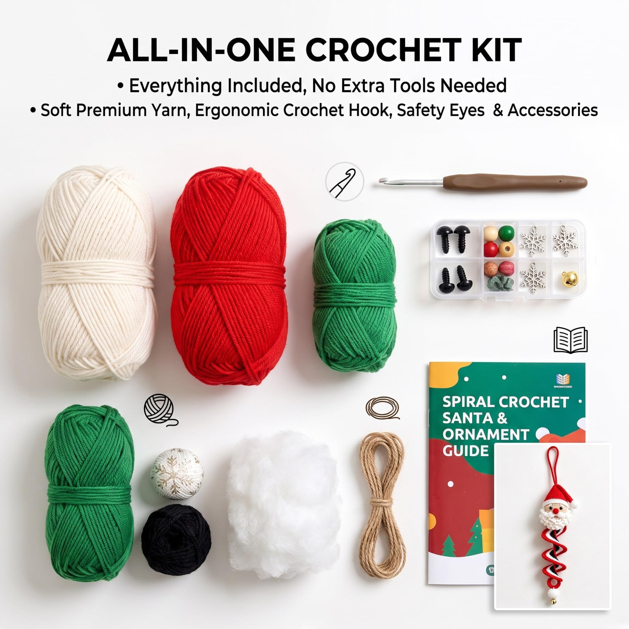 Gehäkeltes Schneemann-Spiral-Ornament-DIY-Set, alle Materialien zur