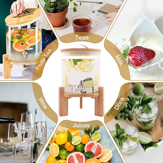 Drink Dispenser,6 litres Glass Water Dispenser with Stand,Beverage Dispenser,Drink Dispensers for Parties,Bars,Restaurants