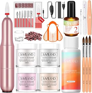 Saviland Acrylic Nail Kit with Drill - Clear/White/Pink/Nudes Colors Acrylic Powder and Liquid Set Acrylic Nail Brushes 15ml Nail Primer Nail Forms Acrylic Nail Set for Beginners DIY Nail Extension