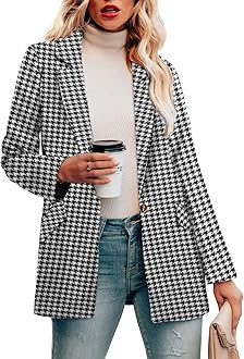 CRAZY GRID Womens Casual Blazer Jacket Long Sleeve Open Front Work Office Blazer Lapel Button Jacket