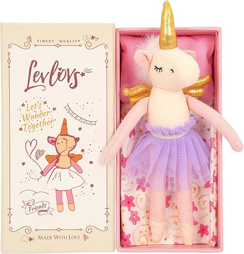 LEVLOVS Juego de muñecas familiares de animales de peluche de unicornio - Juguetes de unicornio de lino y algodón