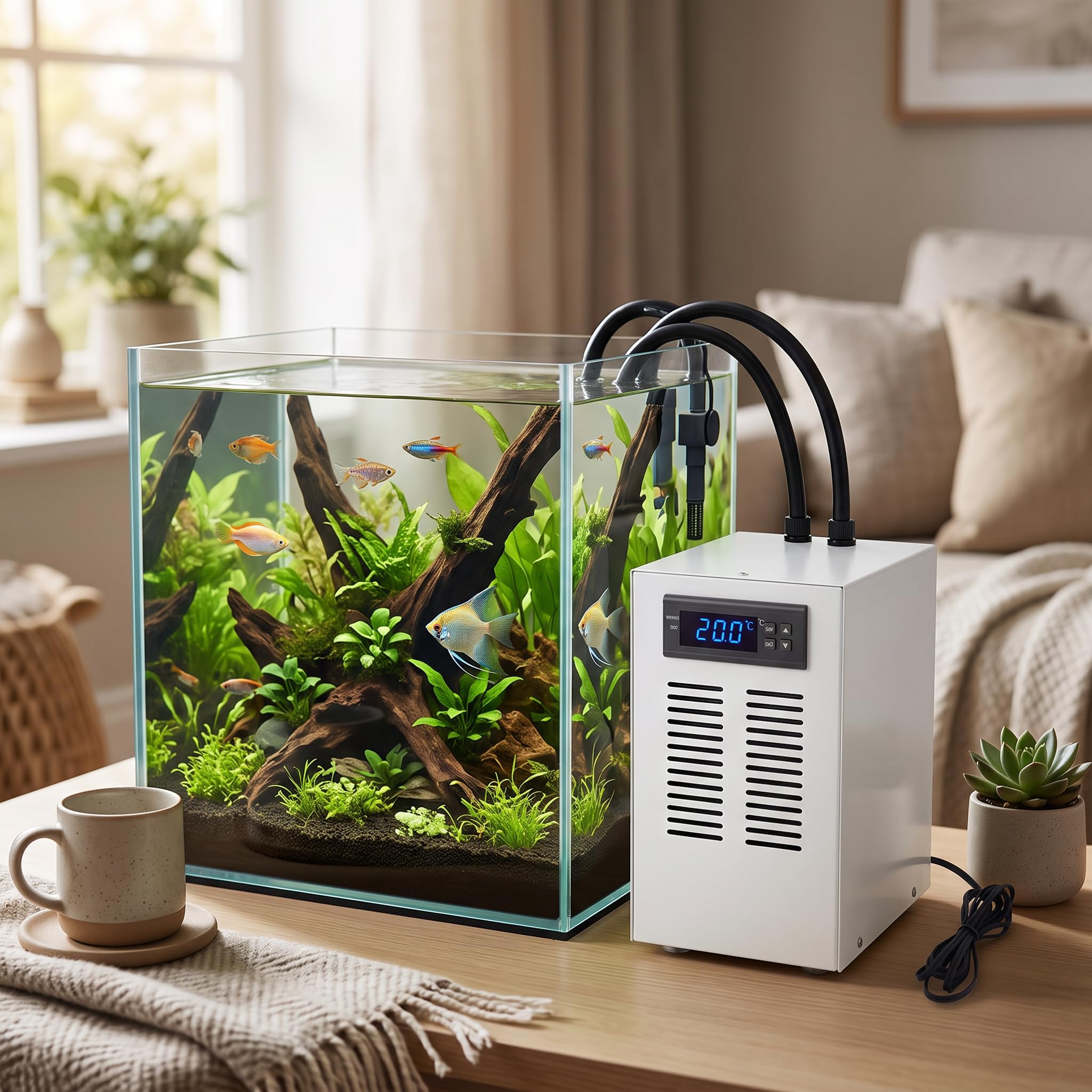 Elektronischer Wasserkühler 72W Fischtankkühler Niedriger Geräuschkonstante Temperaturkühlsystem für Zuhause und Kleines Aquarium (EU-Stecker)
