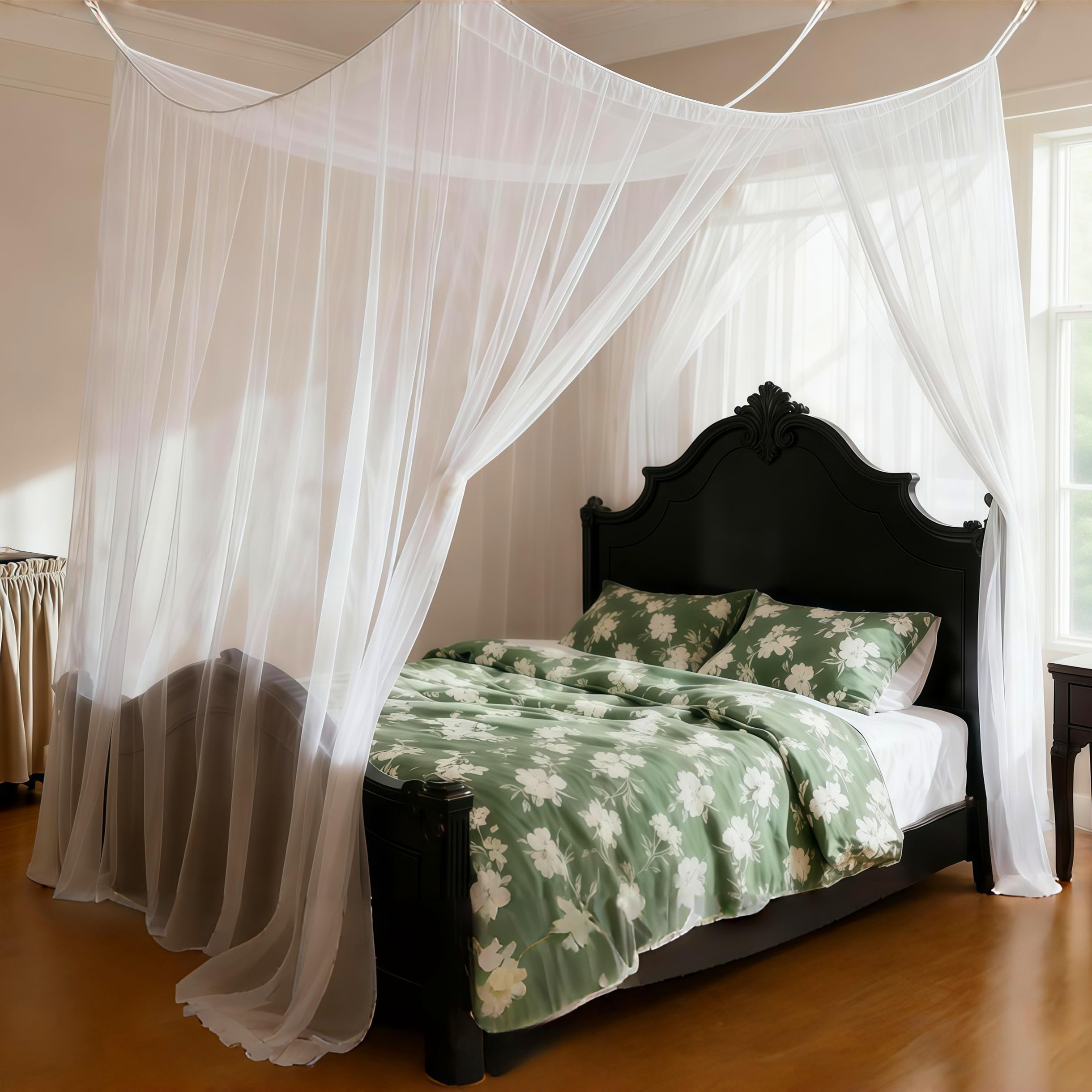 Eimilaly Square Ultra Large Mosquito Net with Carry Bag for Outdoor & Indoor Use, Netting Curtains – Ideal for Camping, Picnics, Garden, Bedroom (1 Openings/3x3x2.5m/White)