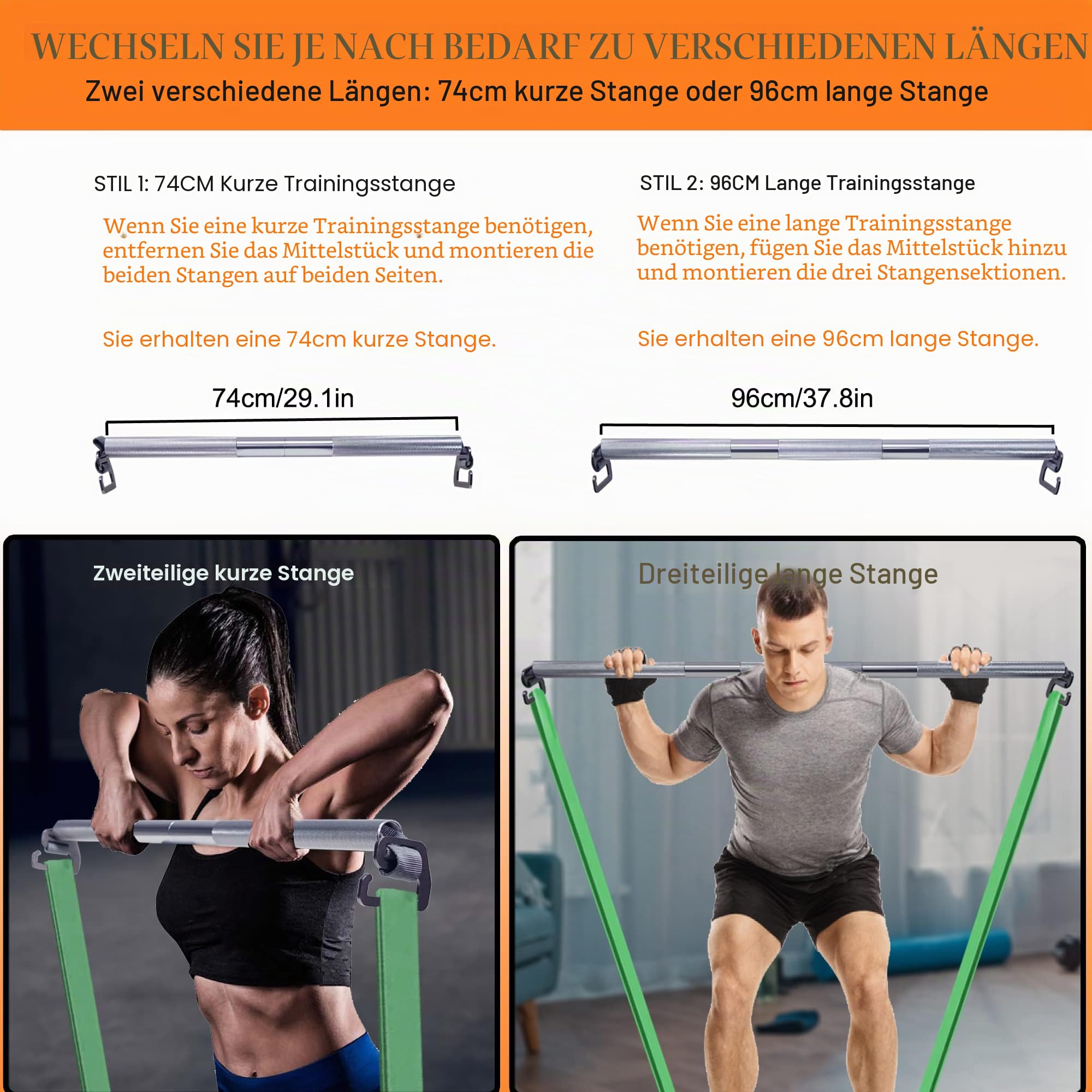 J Bryant Fitness-Widerstandsband, Übungsstange, großer Haken, robuste Stange