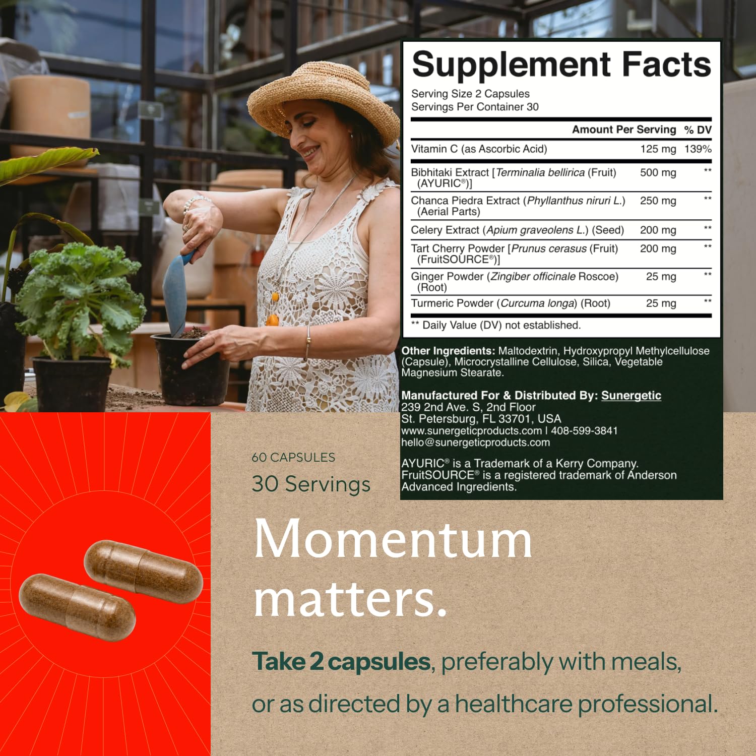 Sunergetic Premium Uric Acid Support Supplement – Uric Acid Cleanse & Kidney Support – Includes Tart Cherry, Chanca Piedra, Celery Extract & Turmeric - 60 Capsules — Amazon image 4