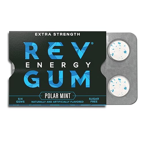 Miniatura 1 de Rev Goma de goma de cafeína Energy  Extra Strength 100 mg de cafeína por gema  Goma de cafeína sin azúcar de menta polar  Masticables bajos en