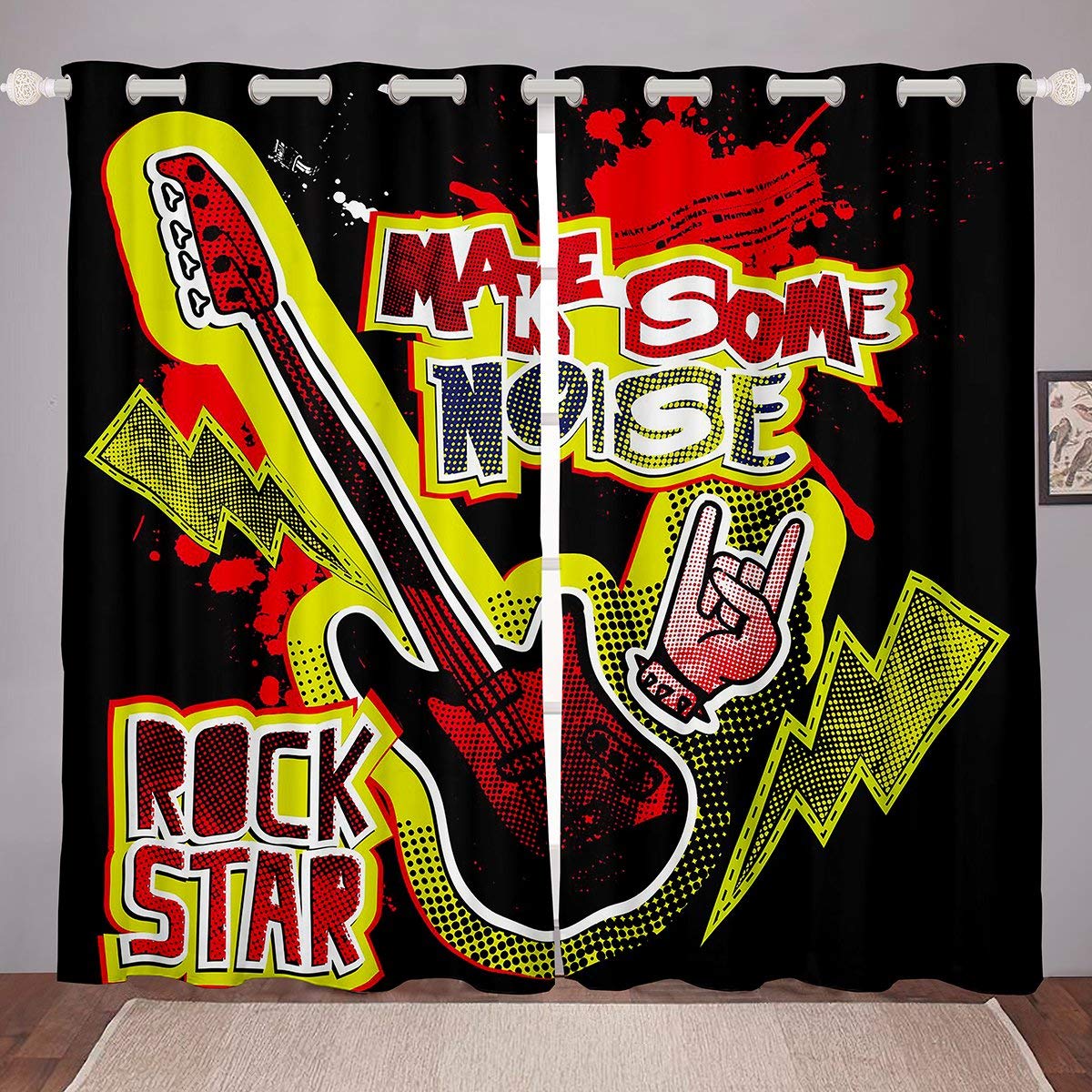 Rock Music Tenda a tema per bambini adolescenti chitarra finestra sogni per ragazzi adulti modello musicale finestra tende hip hop strumenti finestra trattamenti camera W66* L90