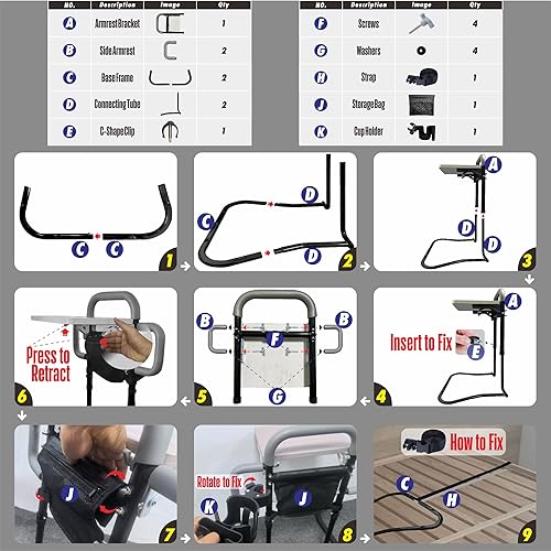 Miniatura 7 de Rieles de cama para adultos mayores  Riel de asistencia de cama médica barra de soporte de cama asistente de movilidad con portavasos