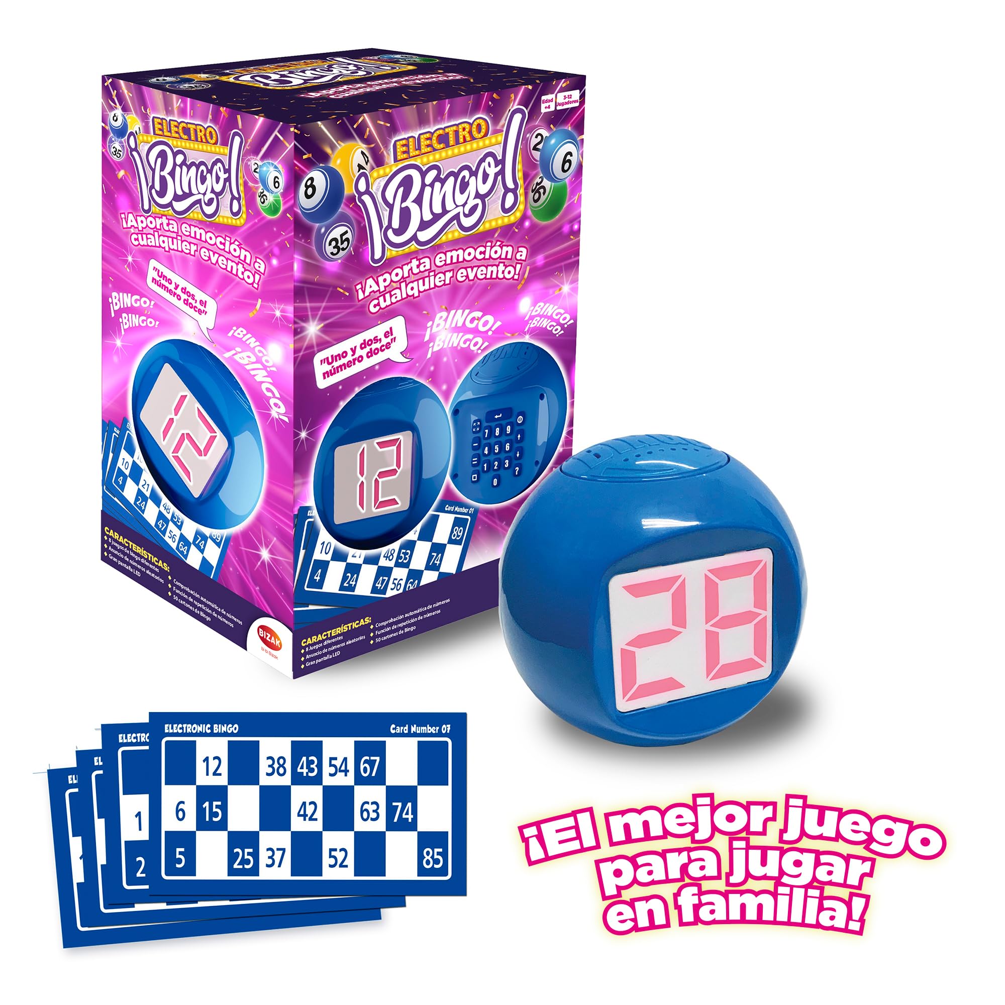 Bizak Electrobingo, Bingo electrónico con Sonido, Juego de Mesa Familiar, para Jugar con Amigos, Regalo de Juego Infantil niños y niñas Desde 4 años de Edad (61832162)
