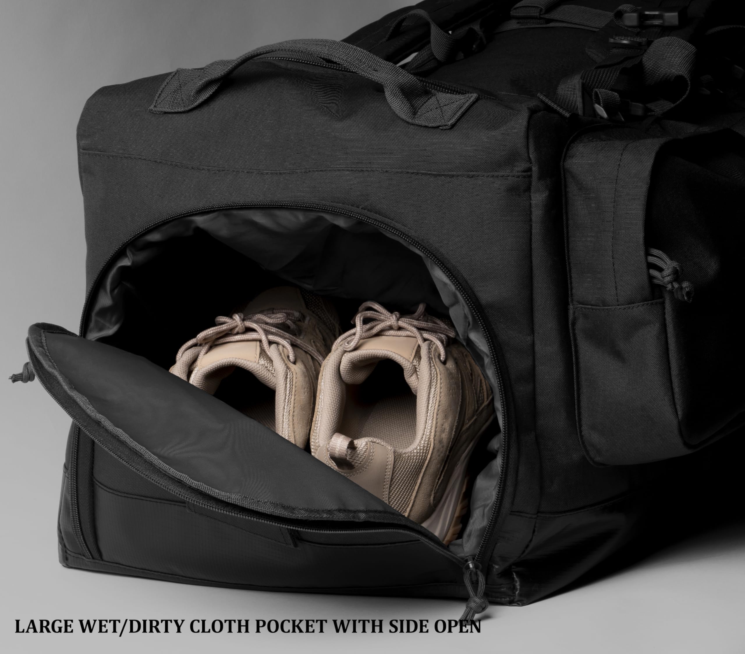 Große Reisetasche mit abnehmbaren Rucksack-Schultergurten und Schuhfach für Sport, Reisen, Jagd und Camping, l05l.