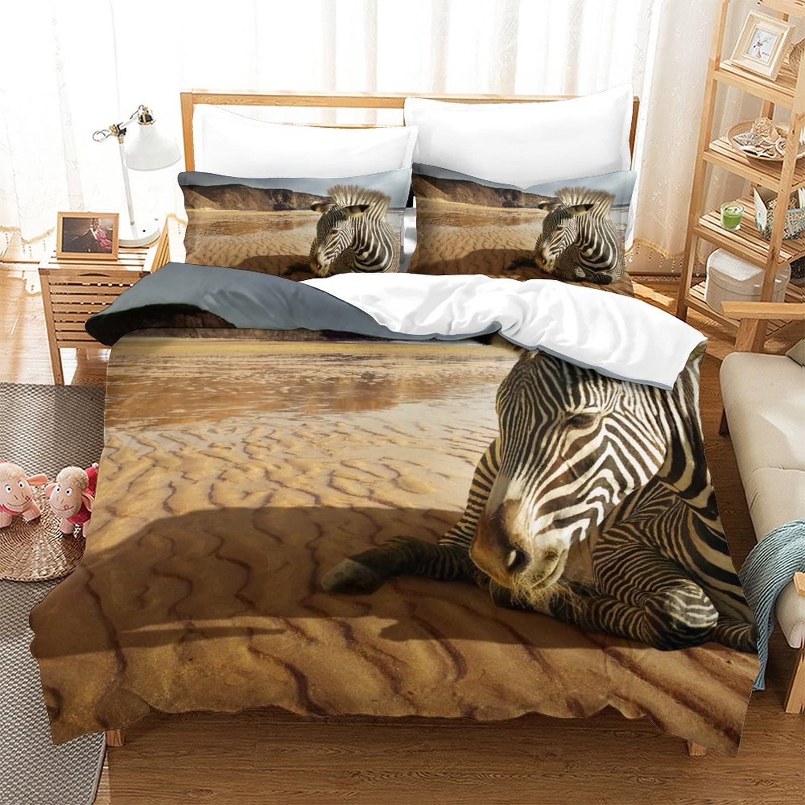 Housse de couette Animal Zebra 200x200cm parure de lit imprimée 3D zippée